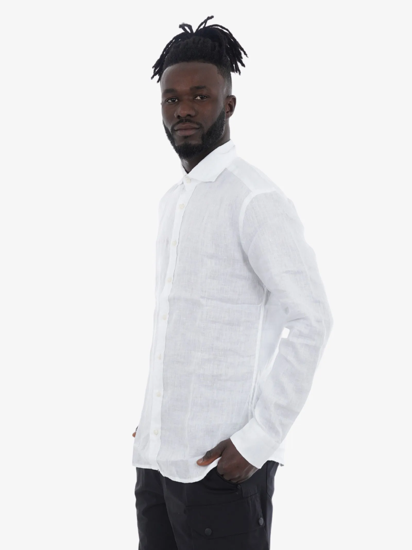 Camicia Simo Collo 164 uomo in lino bianco