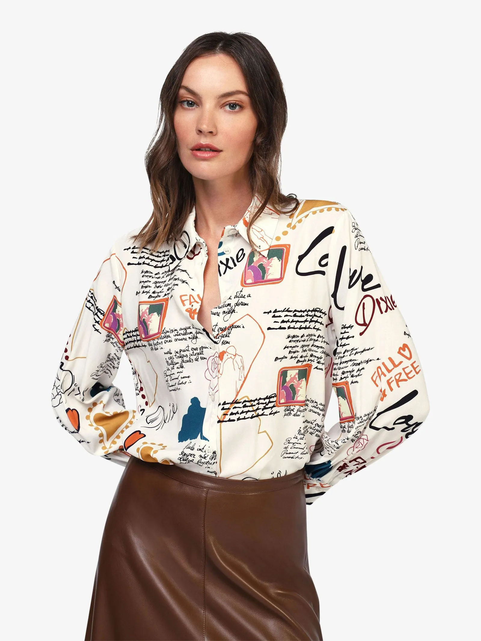 Camicia stampata con bottoni a maniche lunghe CDQCKHL donna viscosa beige