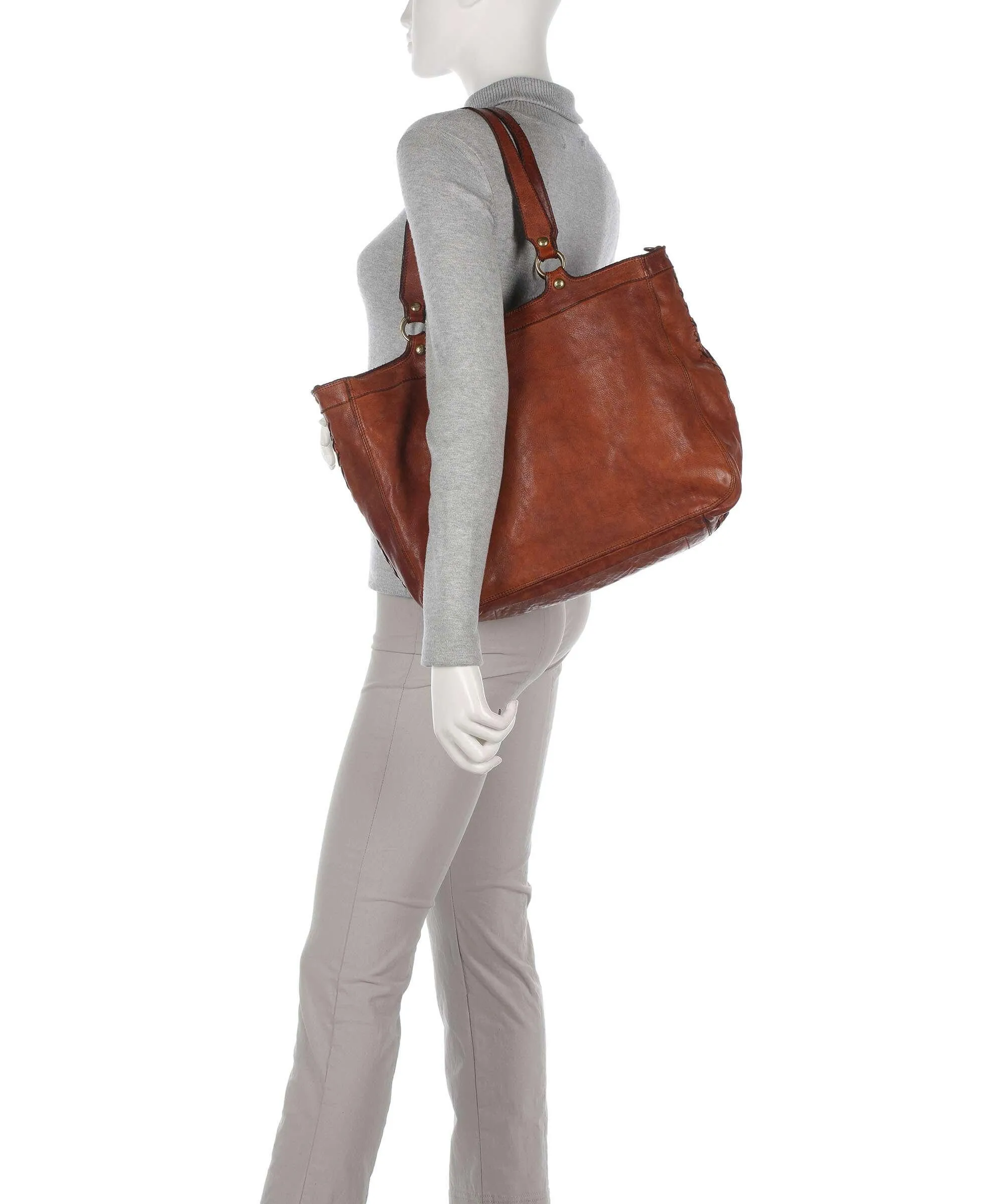  Campomaggi Borsa shopper pelle di vacchetta grana cognac  