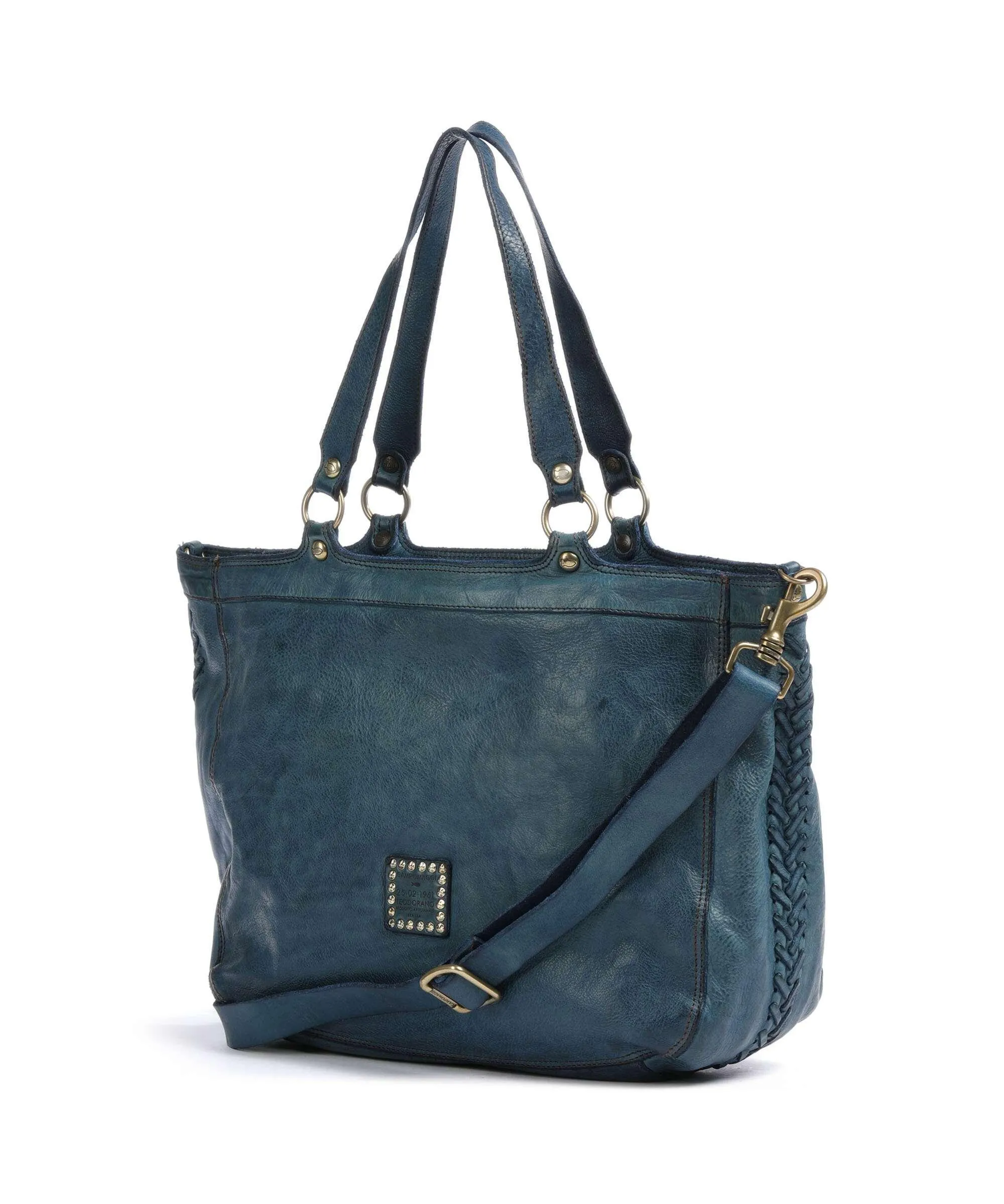  Campomaggi Borsa shopper pelle di vacchetta grana petrol  