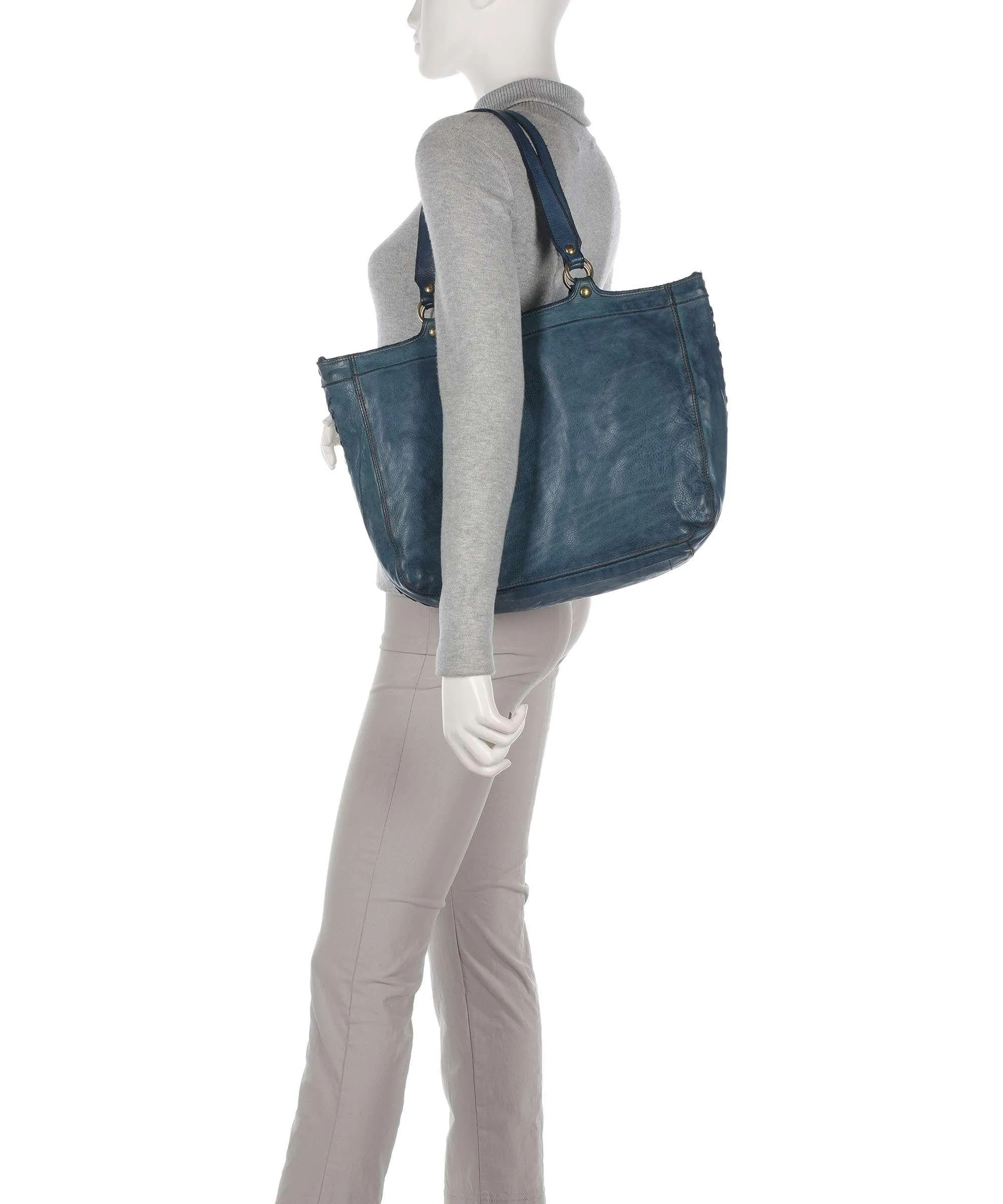  Campomaggi Borsa shopper pelle di vacchetta grana petrol  