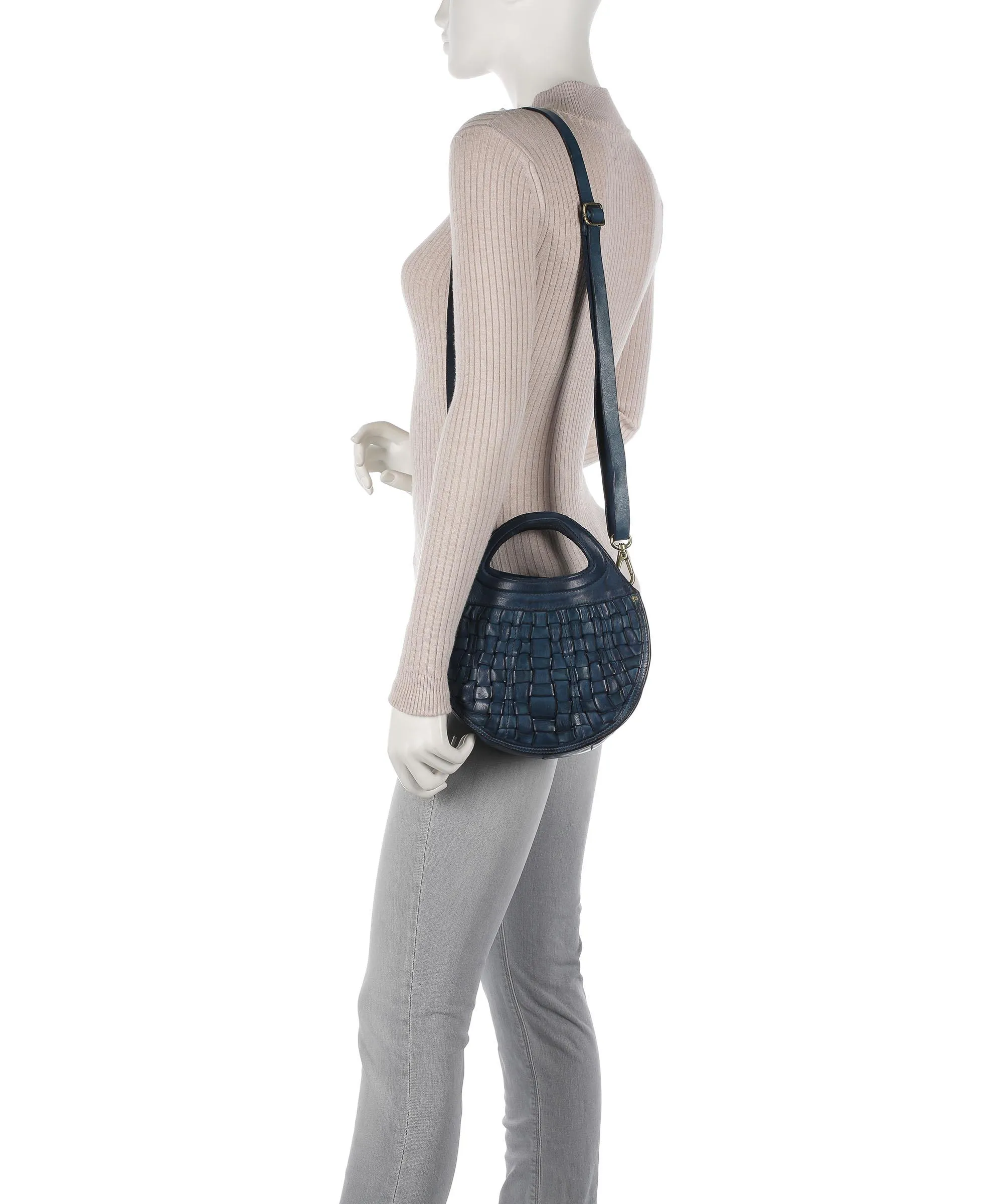  Campomaggi Prestige Borsa a mano pelle di vacchetta finemente grana blu scuro  