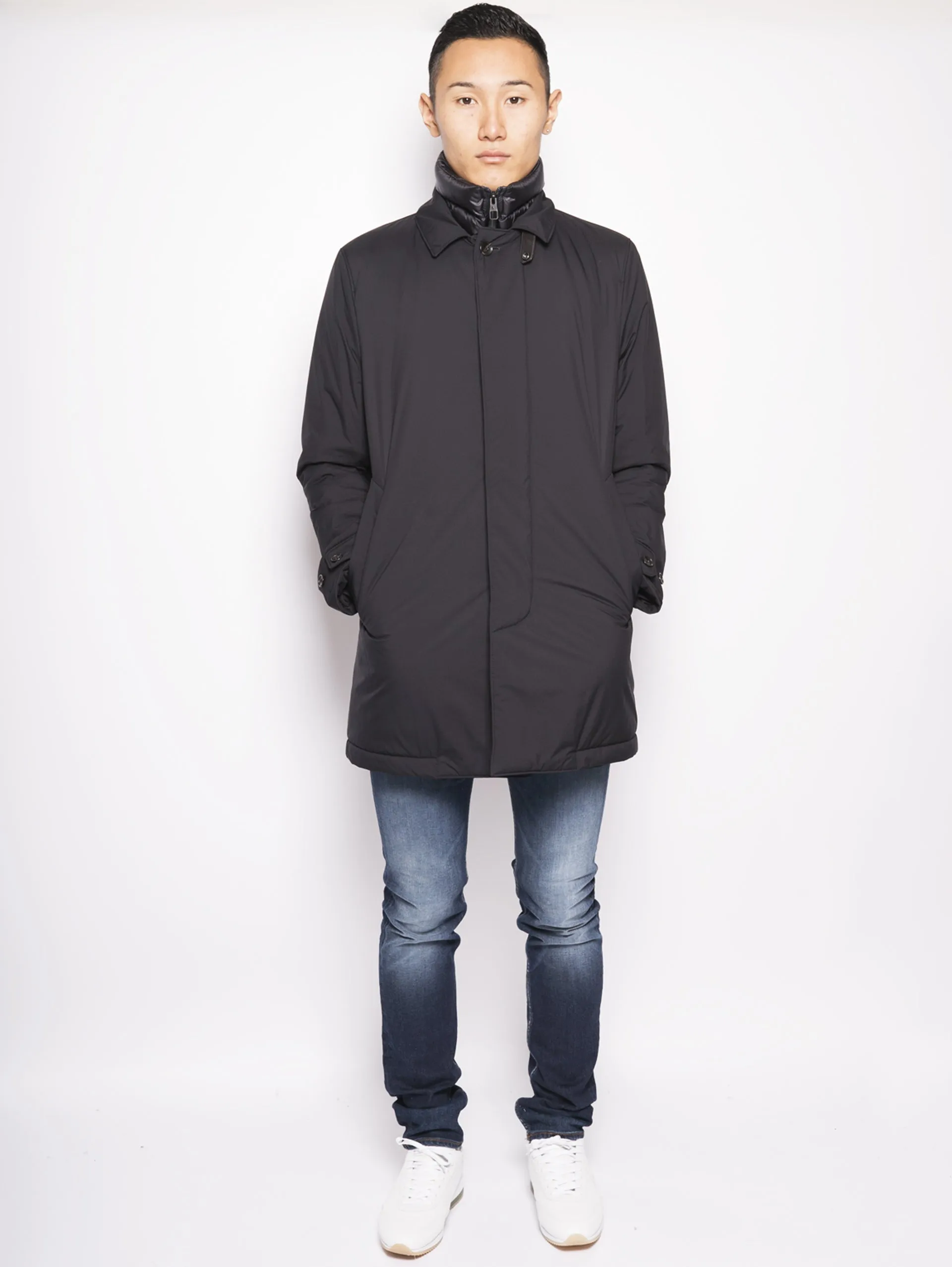 Cappotto con Imbottitura in Piuma Blu