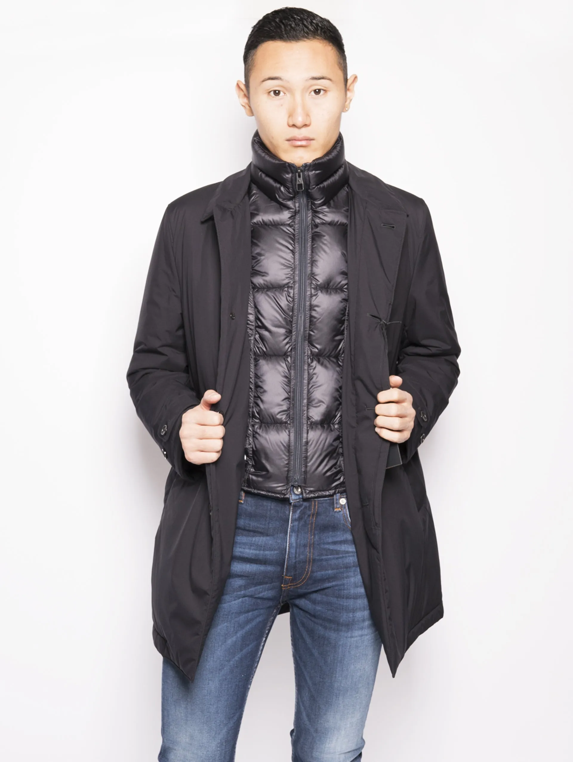 Cappotto con Imbottitura in Piuma Blu