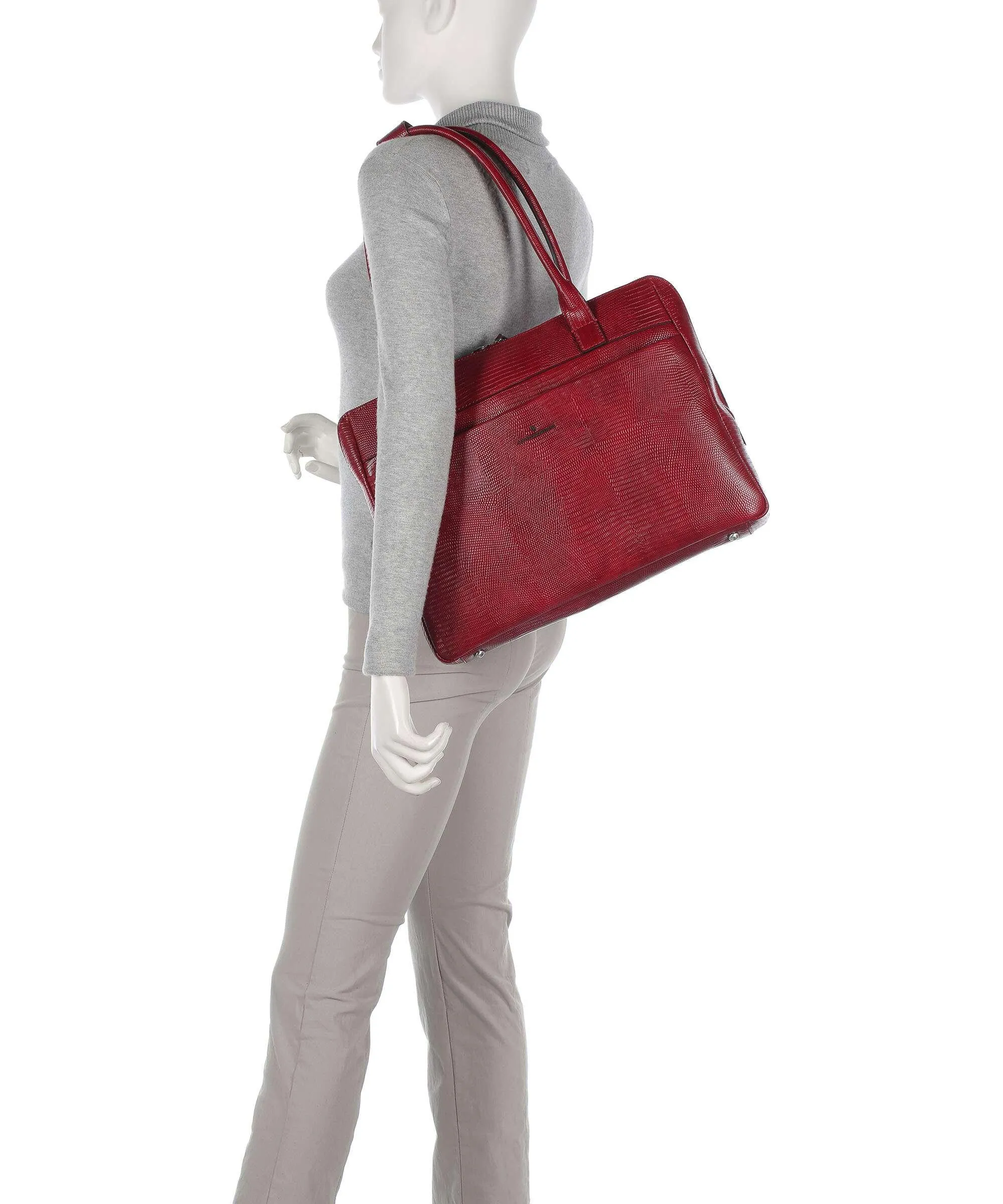  Castelijn & Beerens Donna RFID Borsa shopper 15″ pelle di vacchetta goffrata rosso  