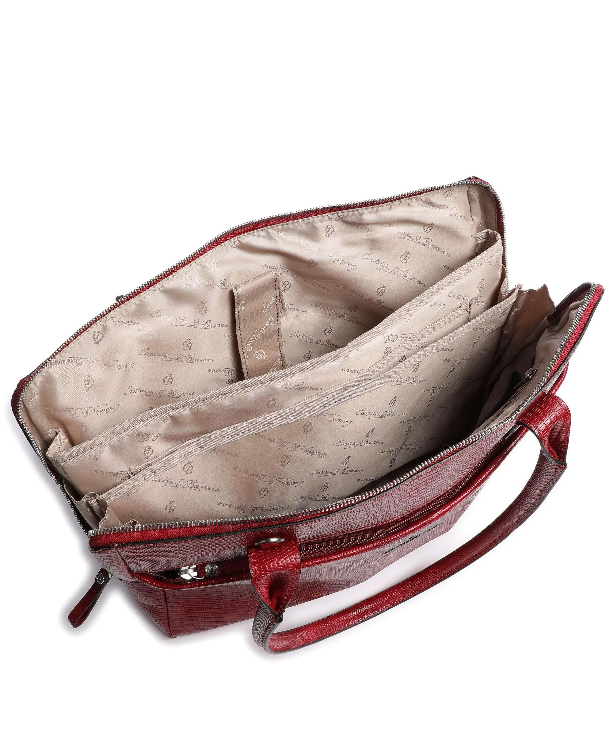  Castelijn & Beerens Donna RFID Borsa shopper 15″ pelle di vacchetta goffrata rosso  