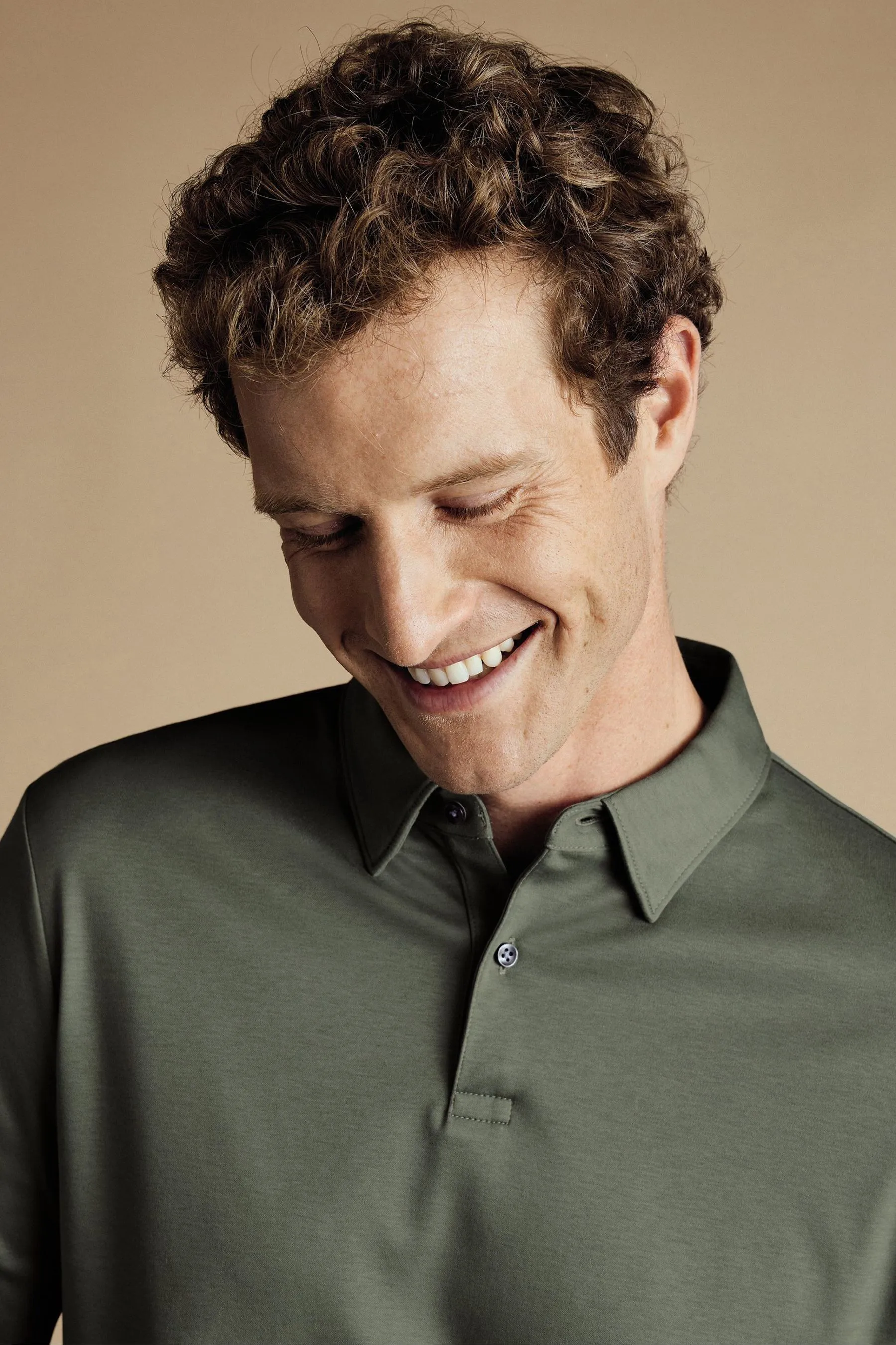 Charles Tyrwhitt 100% Cotton Plain Long Sleeve Jersey Polo Shirt    