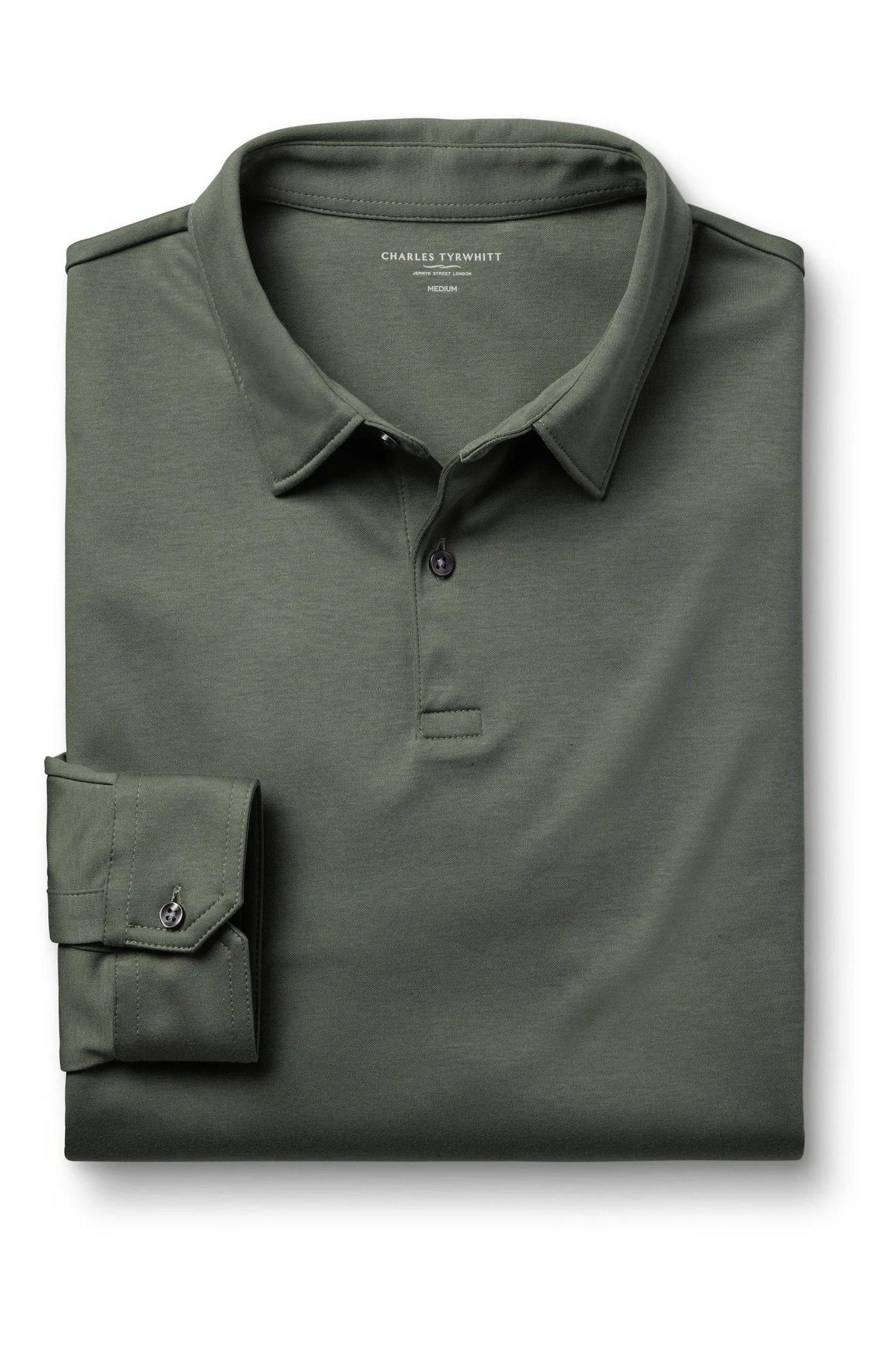 Charles Tyrwhitt 100% Cotton Plain Long Sleeve Jersey Polo Shirt    