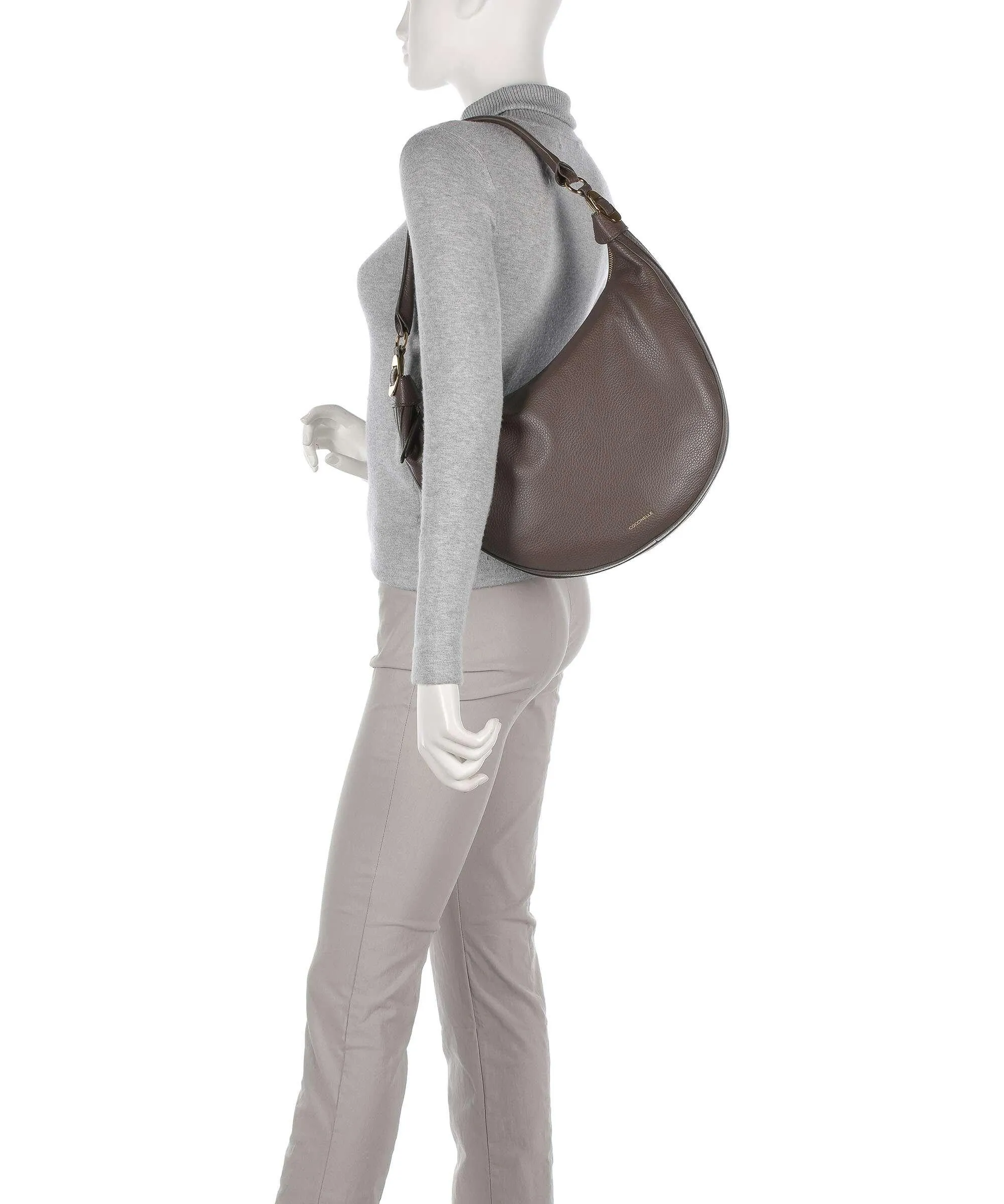  Coccinelle Sunnie Borsa hobo pelle di vacchetta grana marrone  