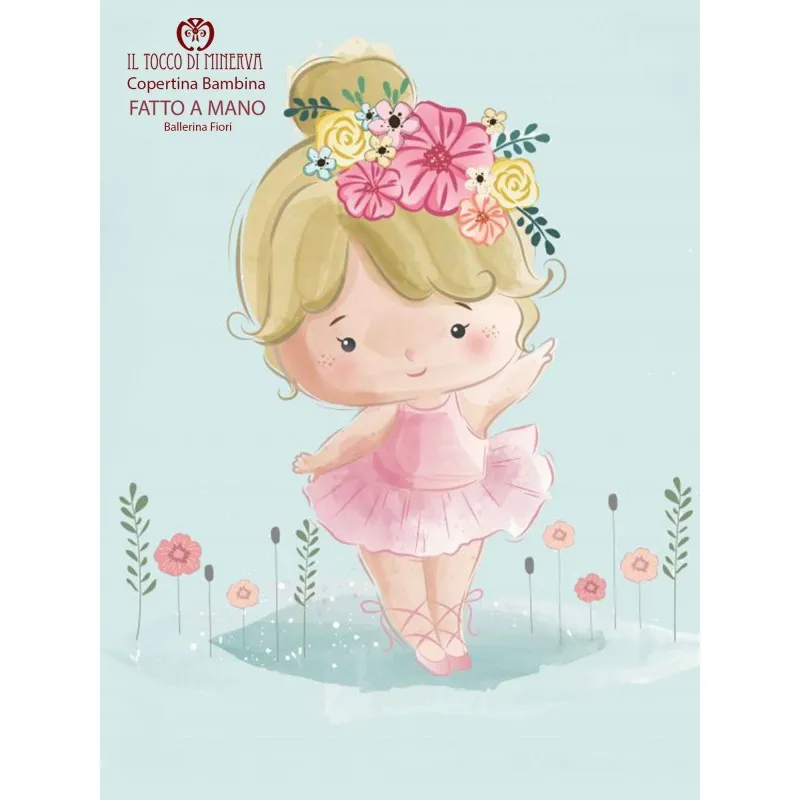 Copertina Bambina in Pile rosa antico e Cotone Ballerina Fiori - Fatto a Mano