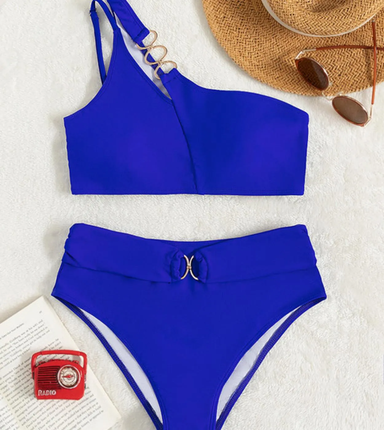 Costume da bagno a fascia con bikini monospalla irregolare blu Donna 2022 Costume da bagno a due pezzi imbottito push-up Costume