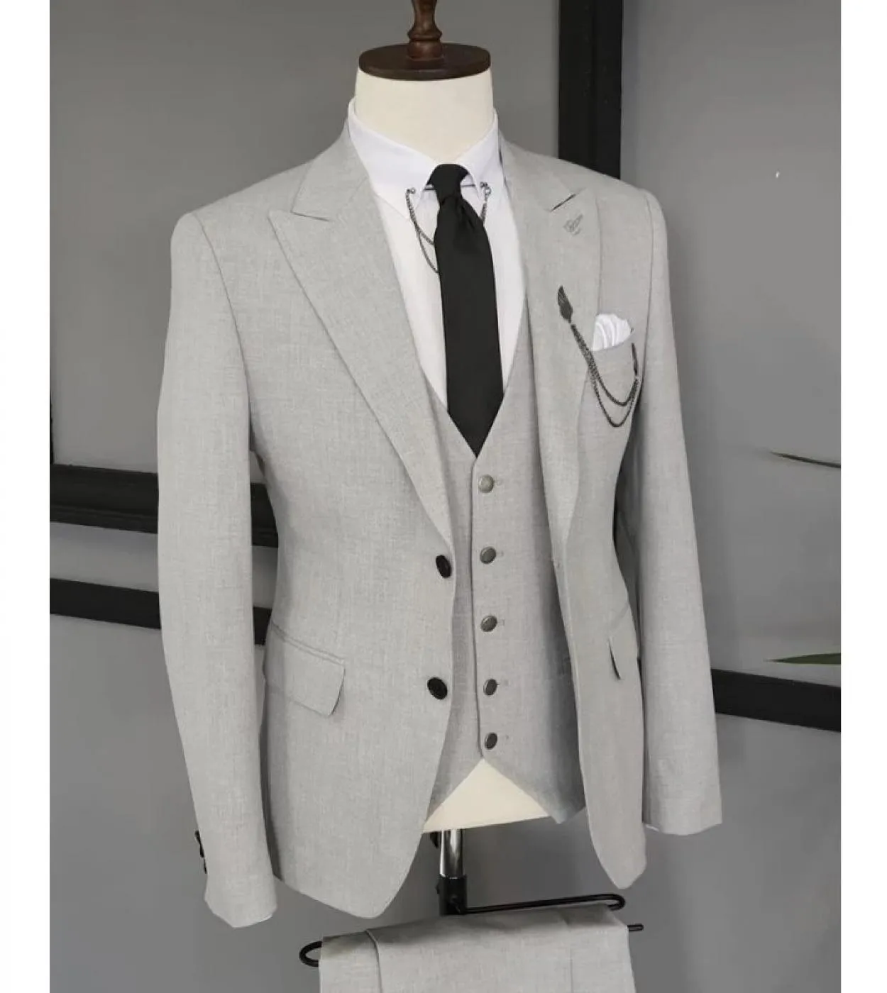Costume grigio chiaro Homme Abiti da uomo slim fit 3 pezzi Smoking da sposa Sposo Prom Blazer Hombre Terno Masculino Giacca  pa