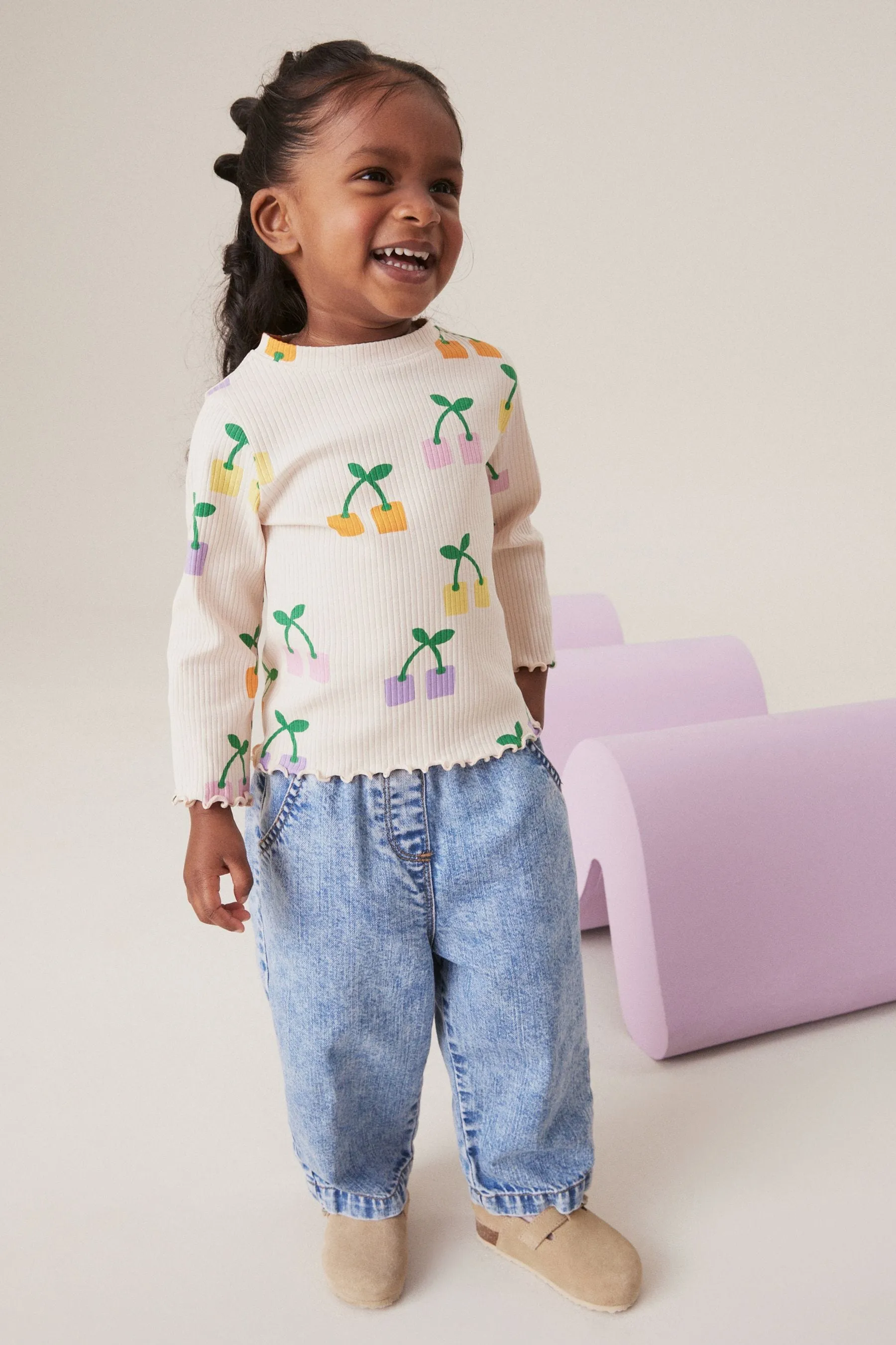 Cotton Rich Long Sleeve Ribbed High Neck T-Shirt (3mths-7yrs)    