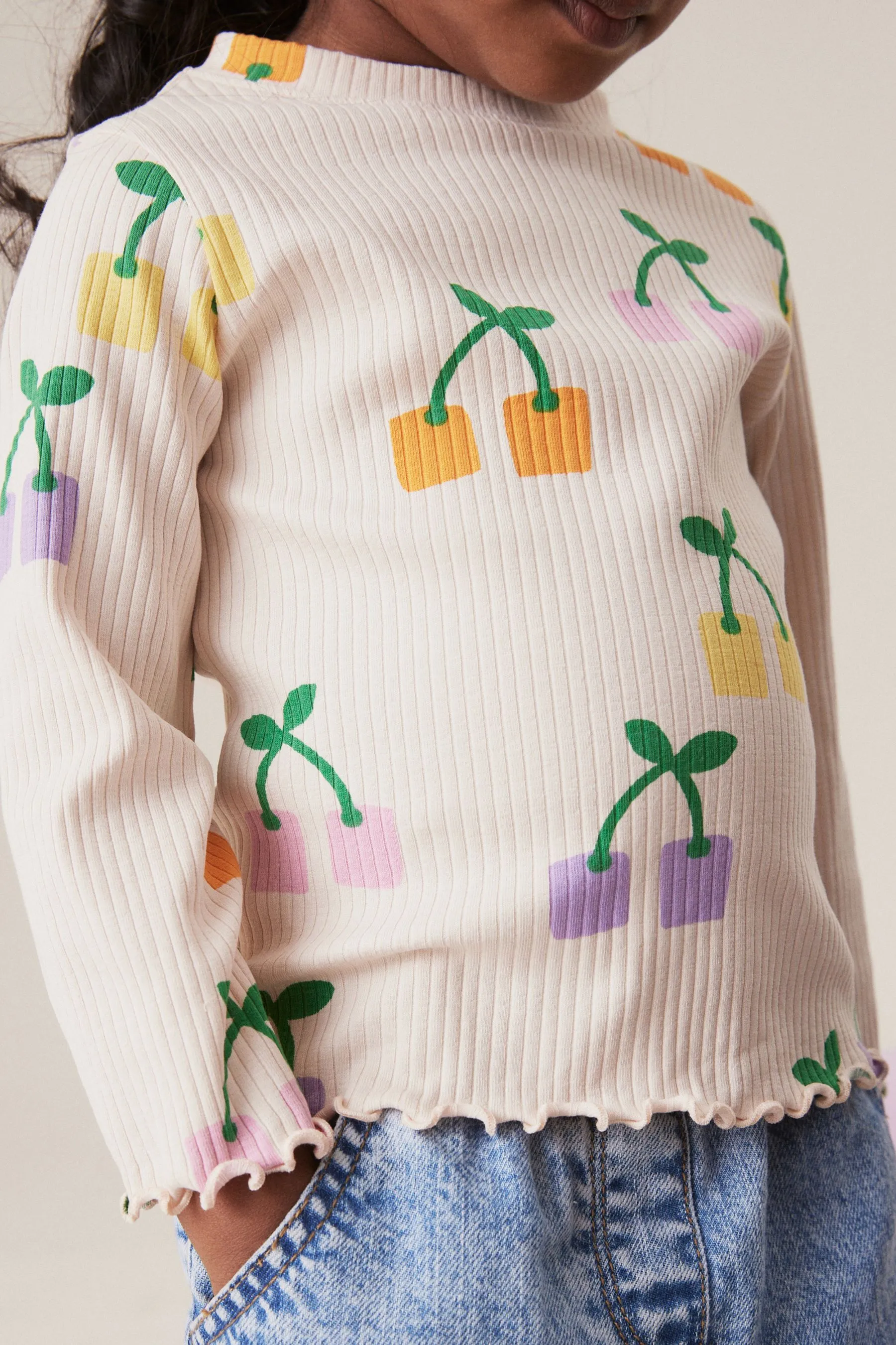 Cotton Rich Long Sleeve Ribbed High Neck T-Shirt (3mths-7yrs)    