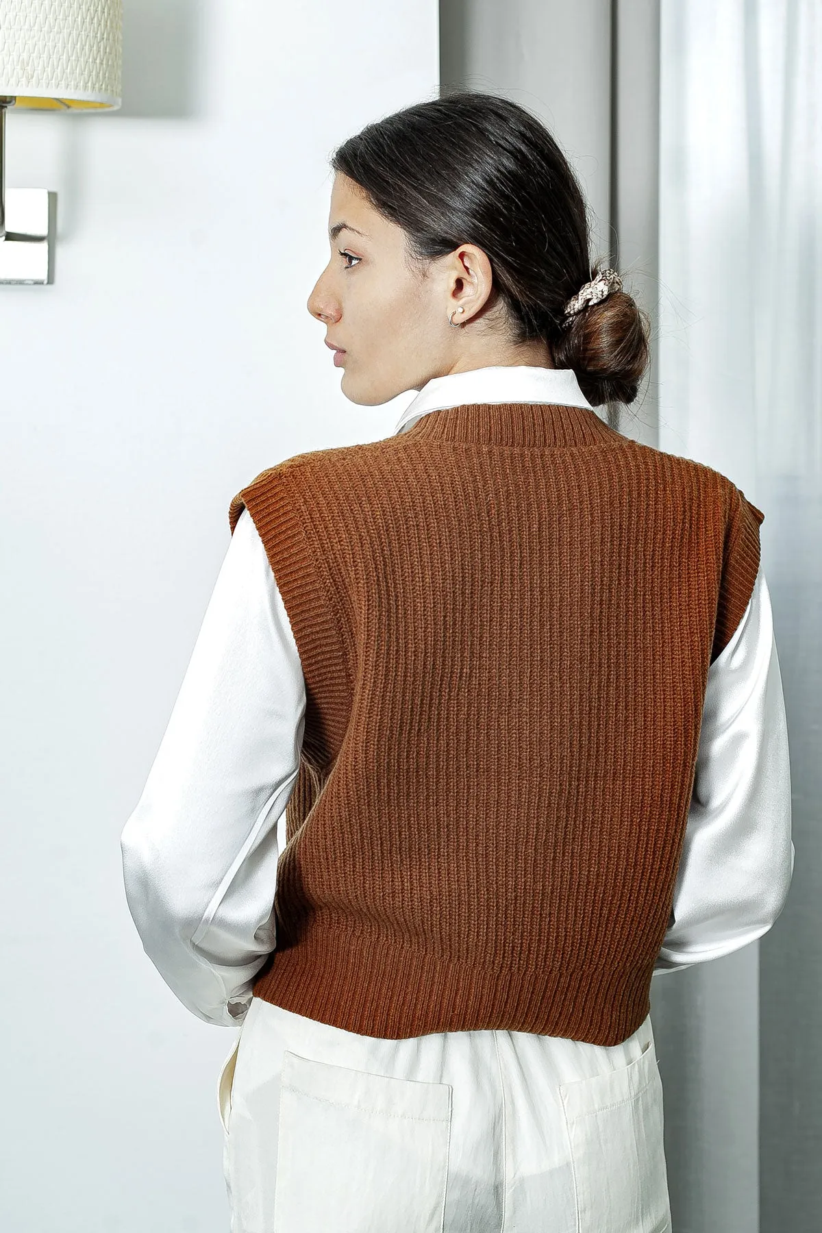 Elegante Maglia Gilet Tiff Scollo V Maglione Donna Autunno/Inverno 100% Pura Lana Vergine Extrafine - Fatto in Italia | Brunella