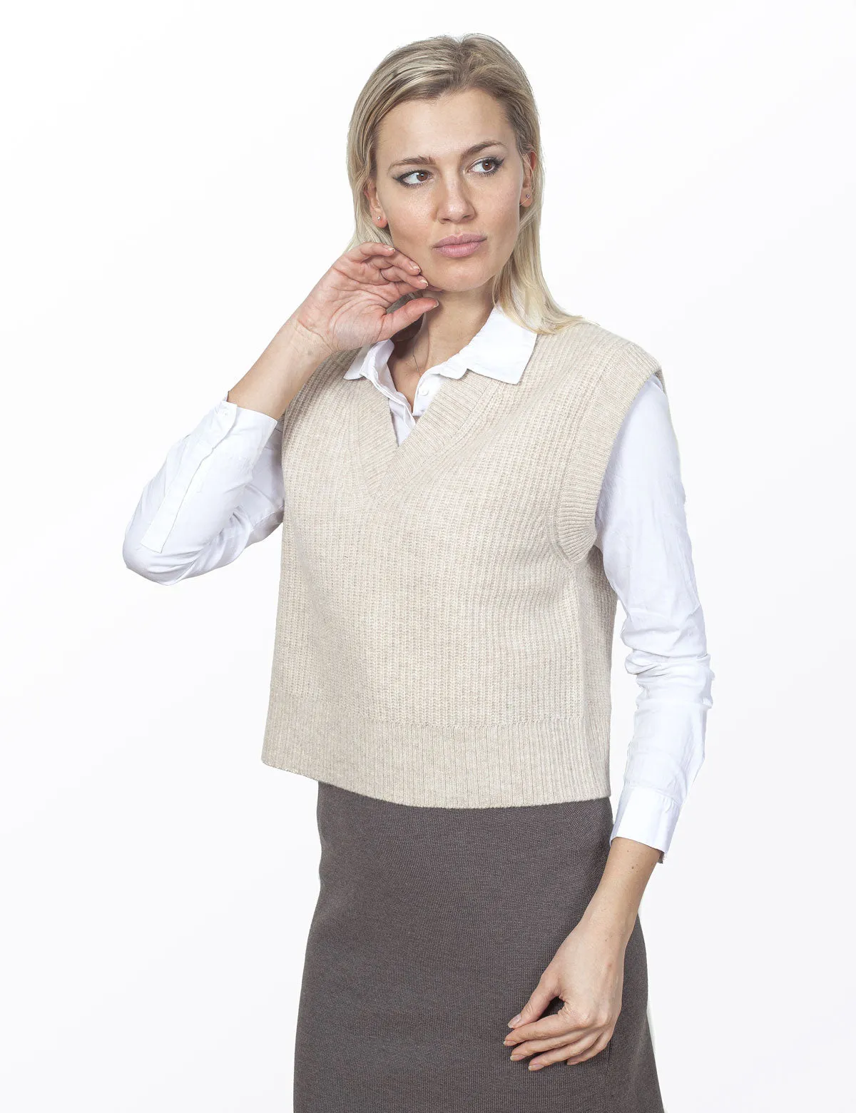 Elegante Maglia Gilet Tiff Scollo V Maglione Donna Autunno/Inverno 100% Pura Lana Vergine Extrafine - Fatto in Italia | Brunella
