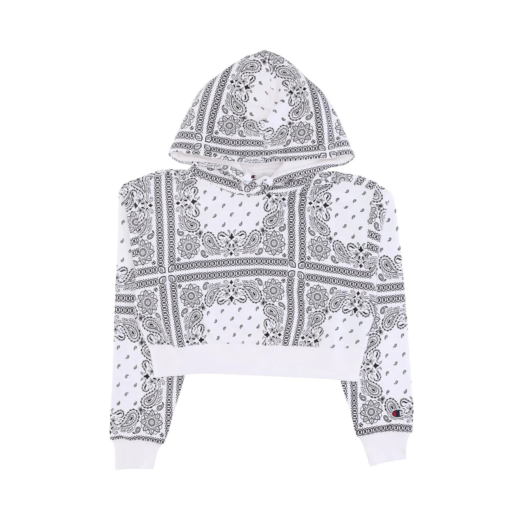 Felpa Leggera Cappuccio Corta Donna Hooded Crop Top White/allover