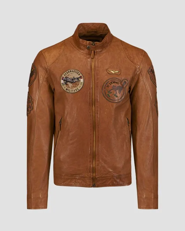 Giacca marrone in pelle da uomo Aeronautica Militare