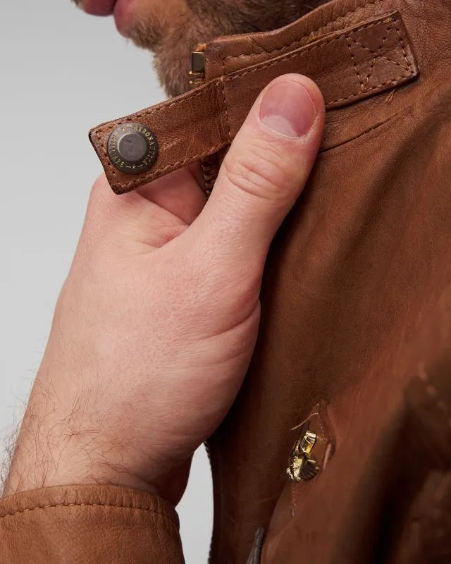 Giacca marrone in pelle da uomo Aeronautica Militare