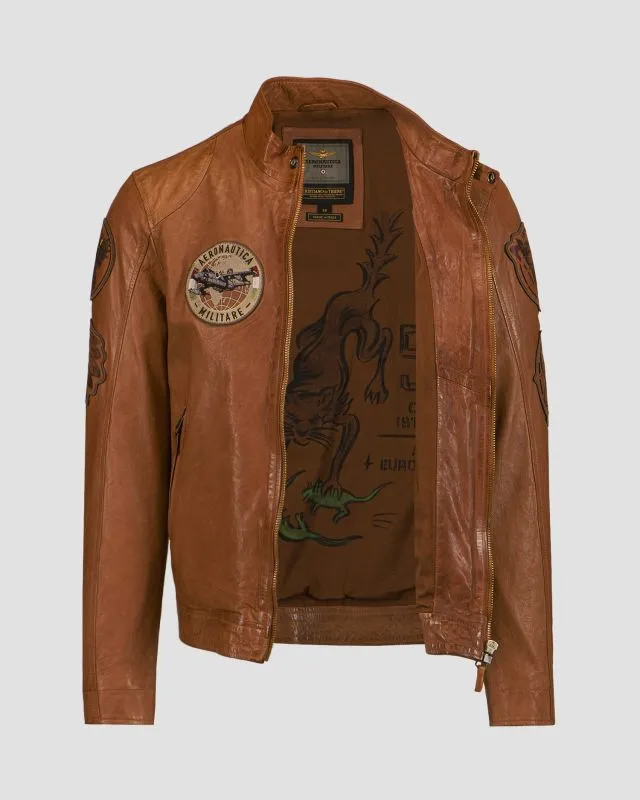 Giacca marrone in pelle da uomo Aeronautica Militare