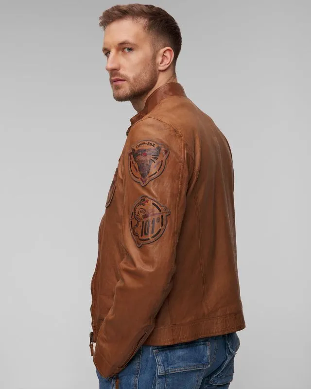 Giacca marrone in pelle da uomo Aeronautica Militare
