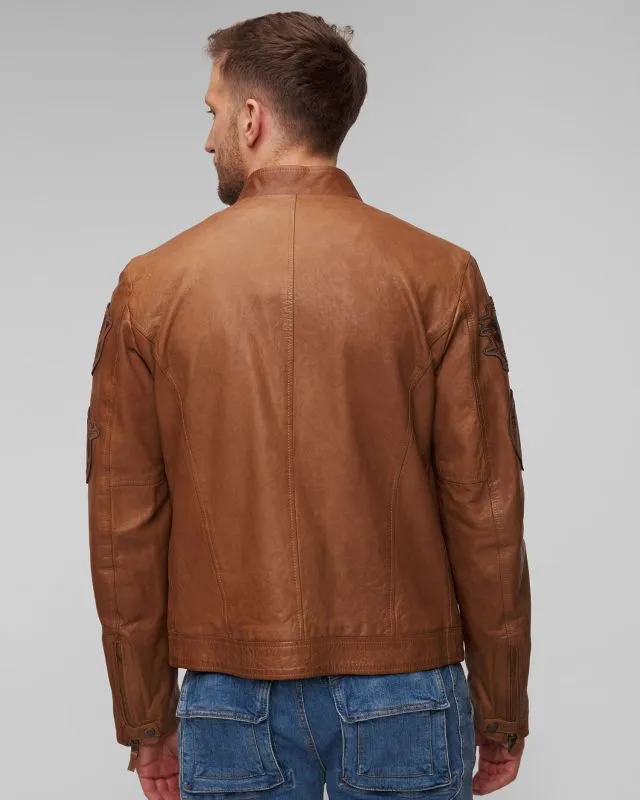 Giacca marrone in pelle da uomo Aeronautica Militare