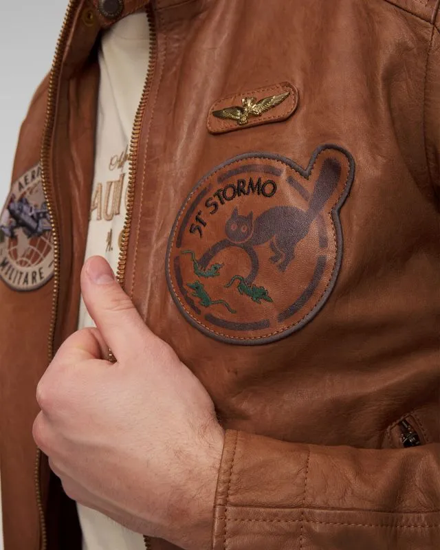 Giacca marrone in pelle da uomo Aeronautica Militare