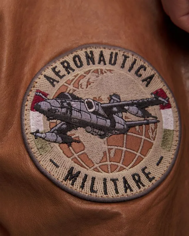 Giacca marrone in pelle da uomo Aeronautica Militare