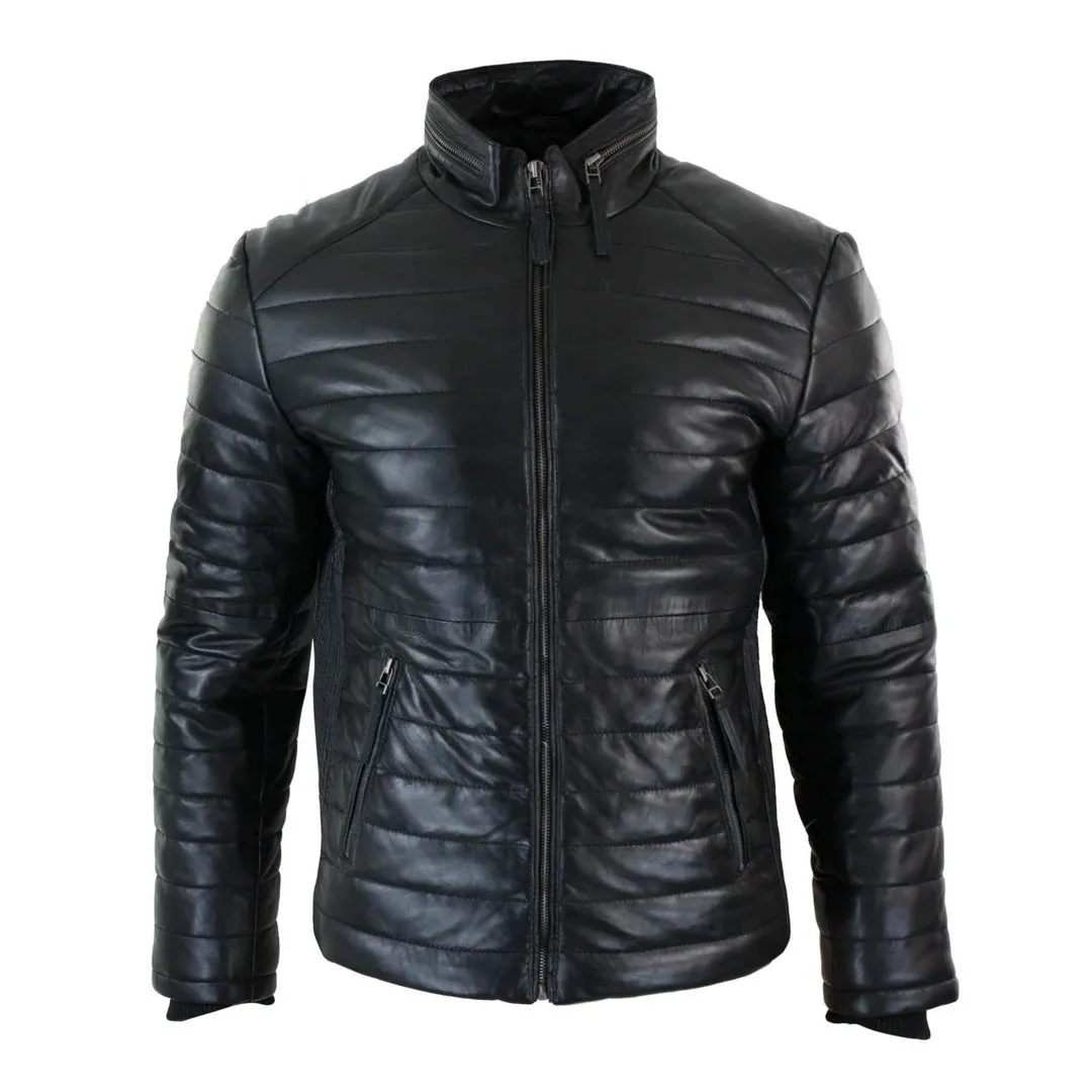 Giacca Puffer da Uomo Bomber in Vera Pelle Calda Invernale Casual Elegante