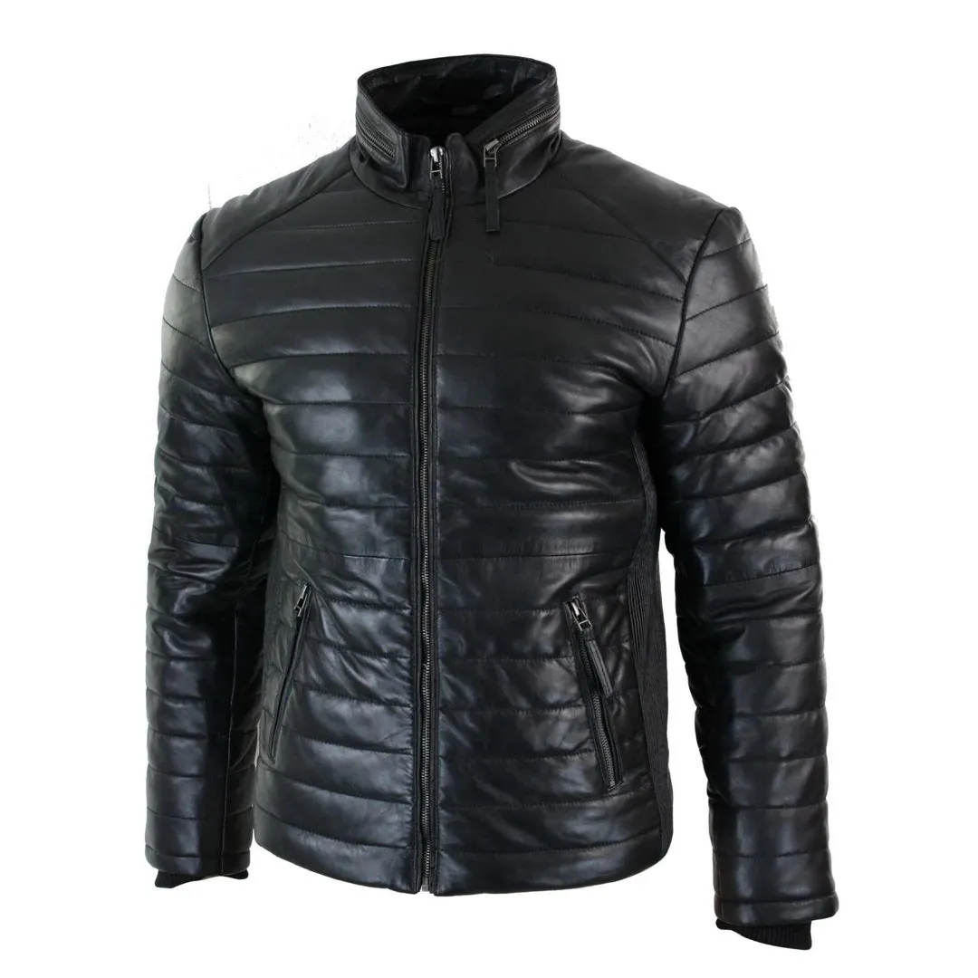 Giacca Puffer da Uomo Bomber in Vera Pelle Calda Invernale Casual Elegante