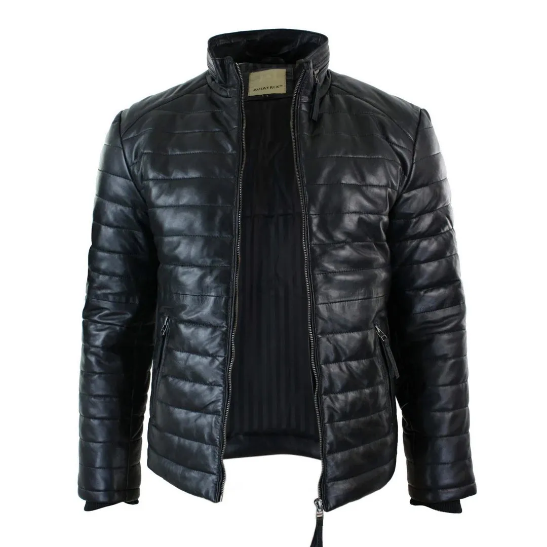 Giacca Puffer da Uomo Bomber in Vera Pelle Calda Invernale Casual Elegante