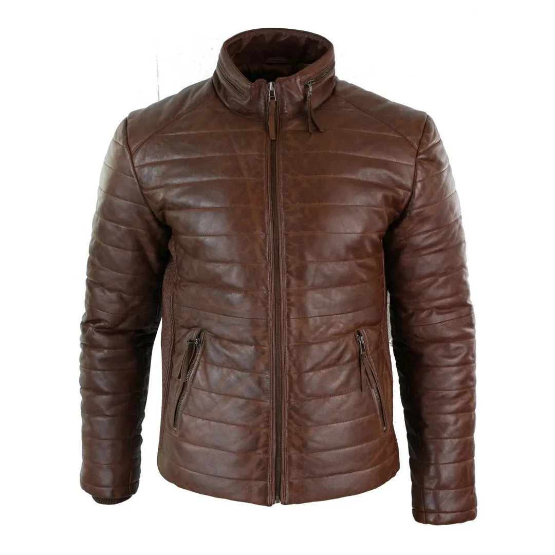 Giacca Puffer da Uomo Bomber in Vera Pelle Calda Invernale Casual Elegante
