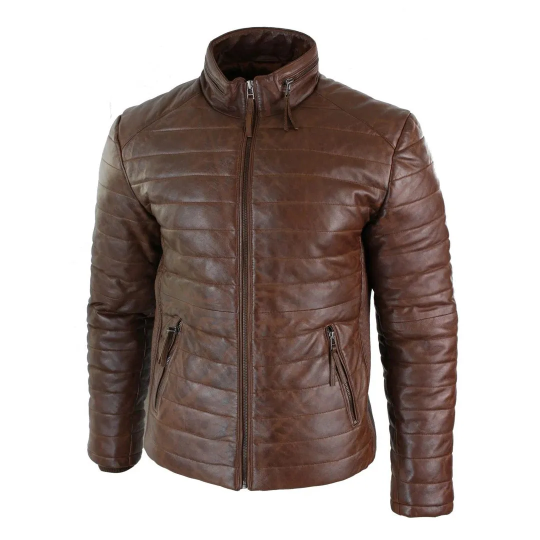 Giacca Puffer da Uomo Bomber in Vera Pelle Calda Invernale Casual Elegante