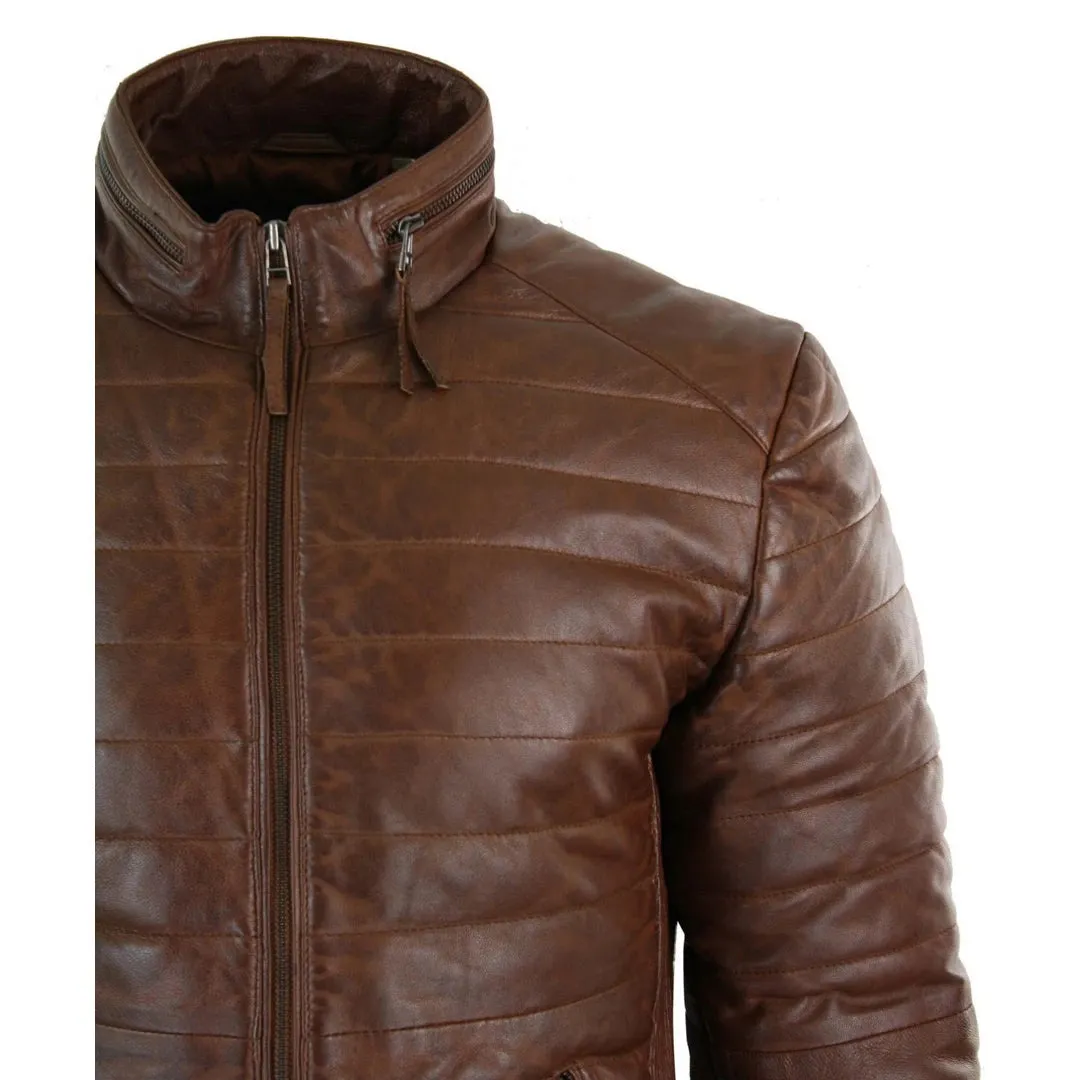 Giacca Puffer da Uomo Bomber in Vera Pelle Calda Invernale Casual Elegante