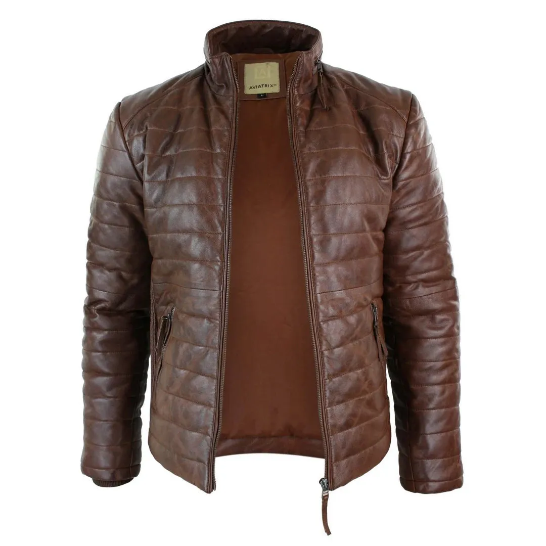 Giacca Puffer da Uomo Bomber in Vera Pelle Calda Invernale Casual Elegante