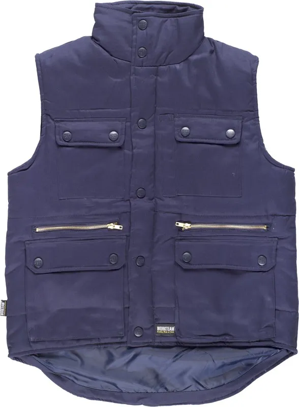 Gilet imbottito, multitasche con giacca a vento 100% cotone blu navy