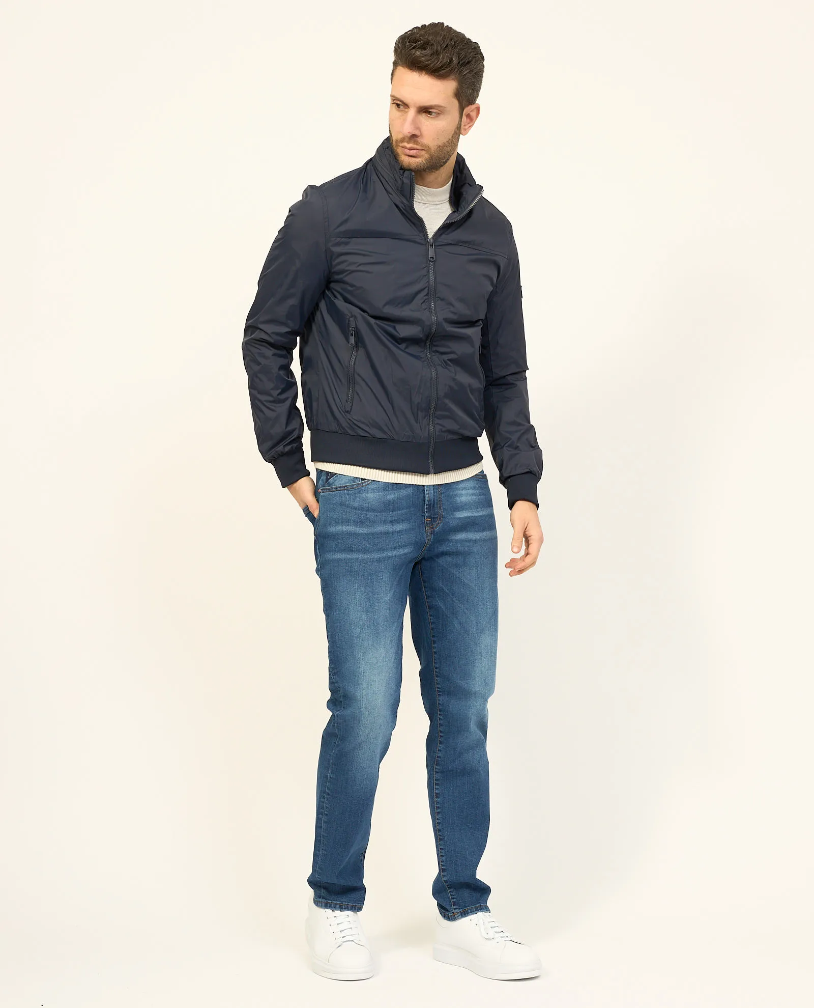 Giubbotto blu Yes Zee modello bomber con logo