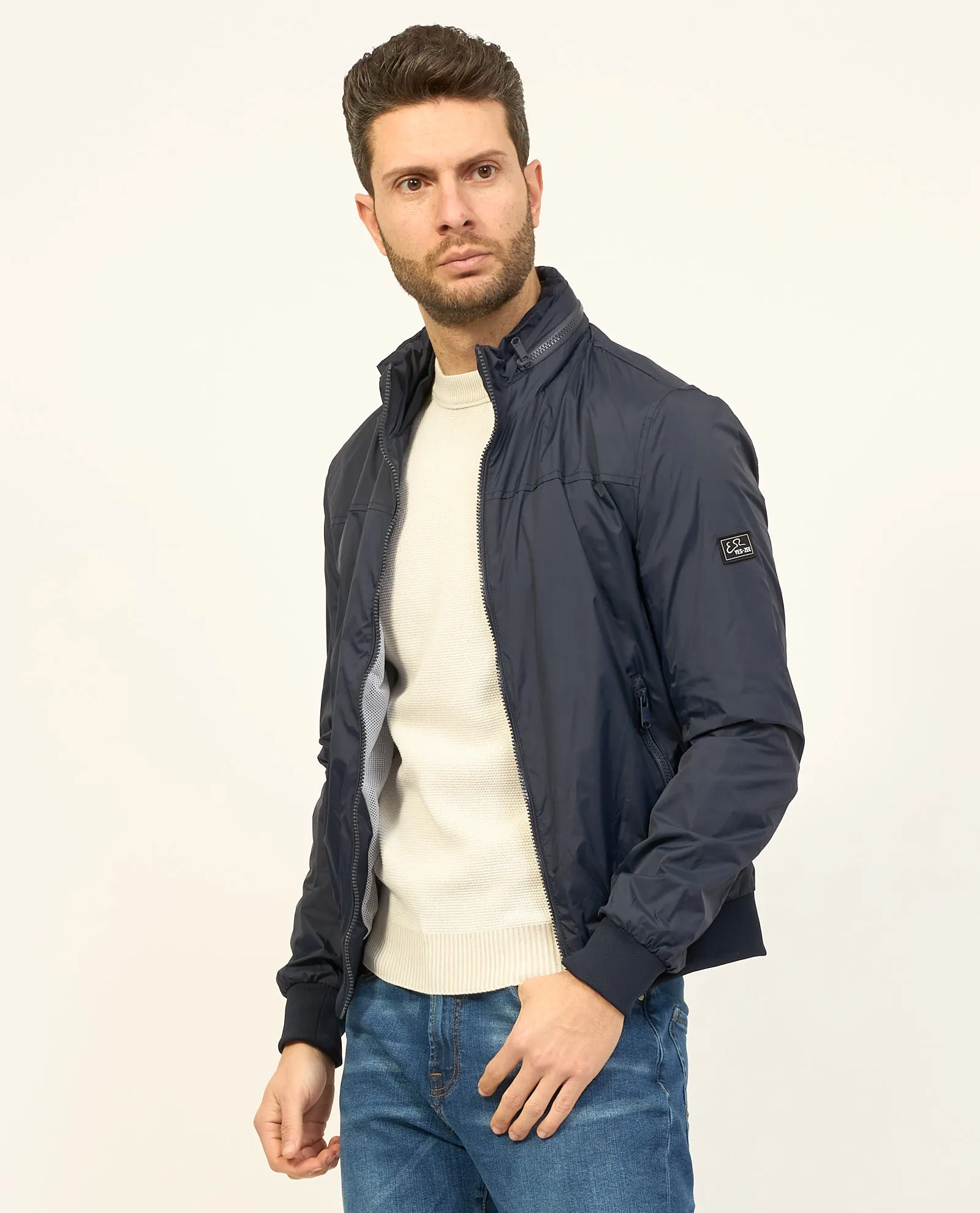 Giubbotto blu Yes Zee modello bomber con logo