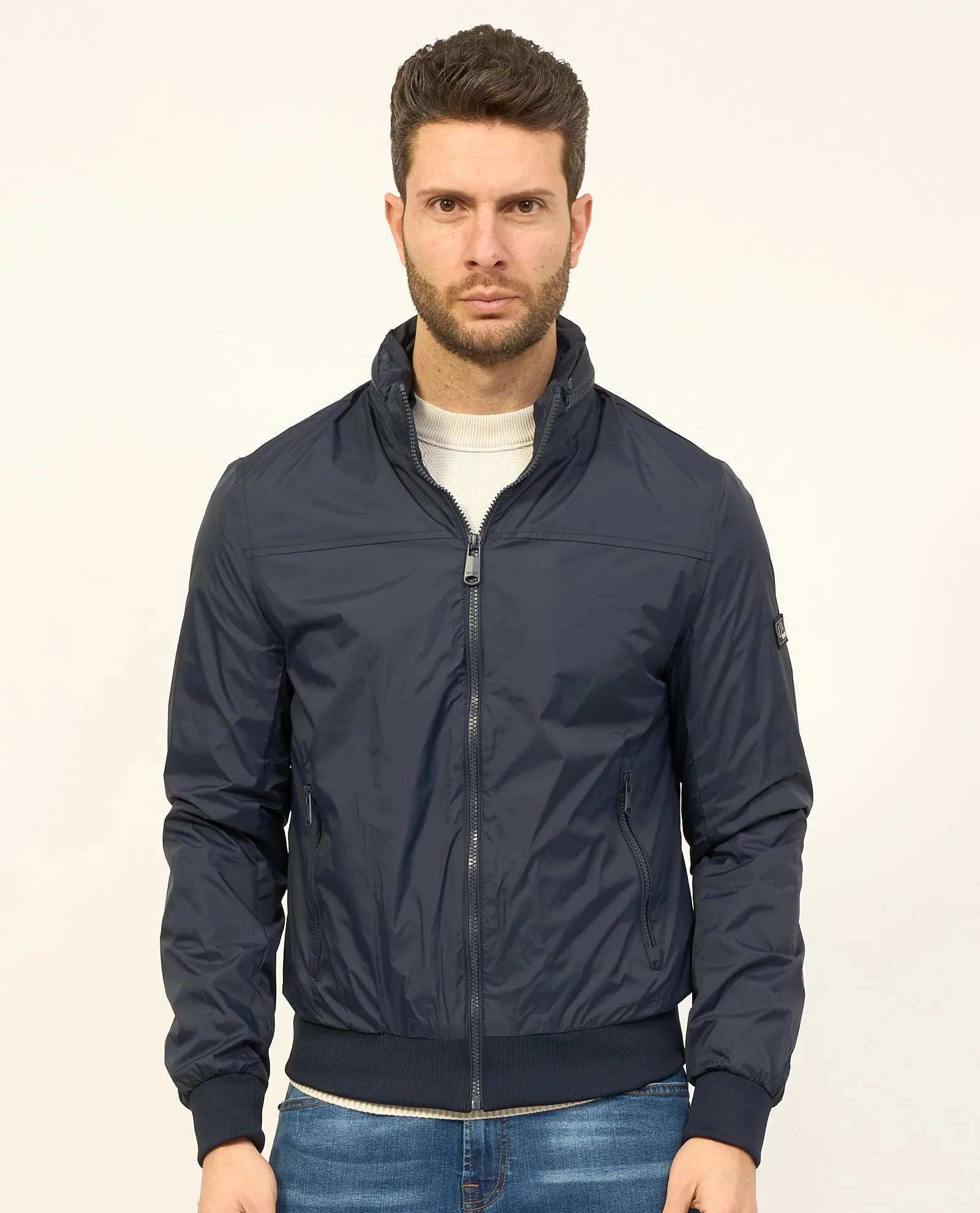 Giubbotto blu Yes Zee modello bomber con logo