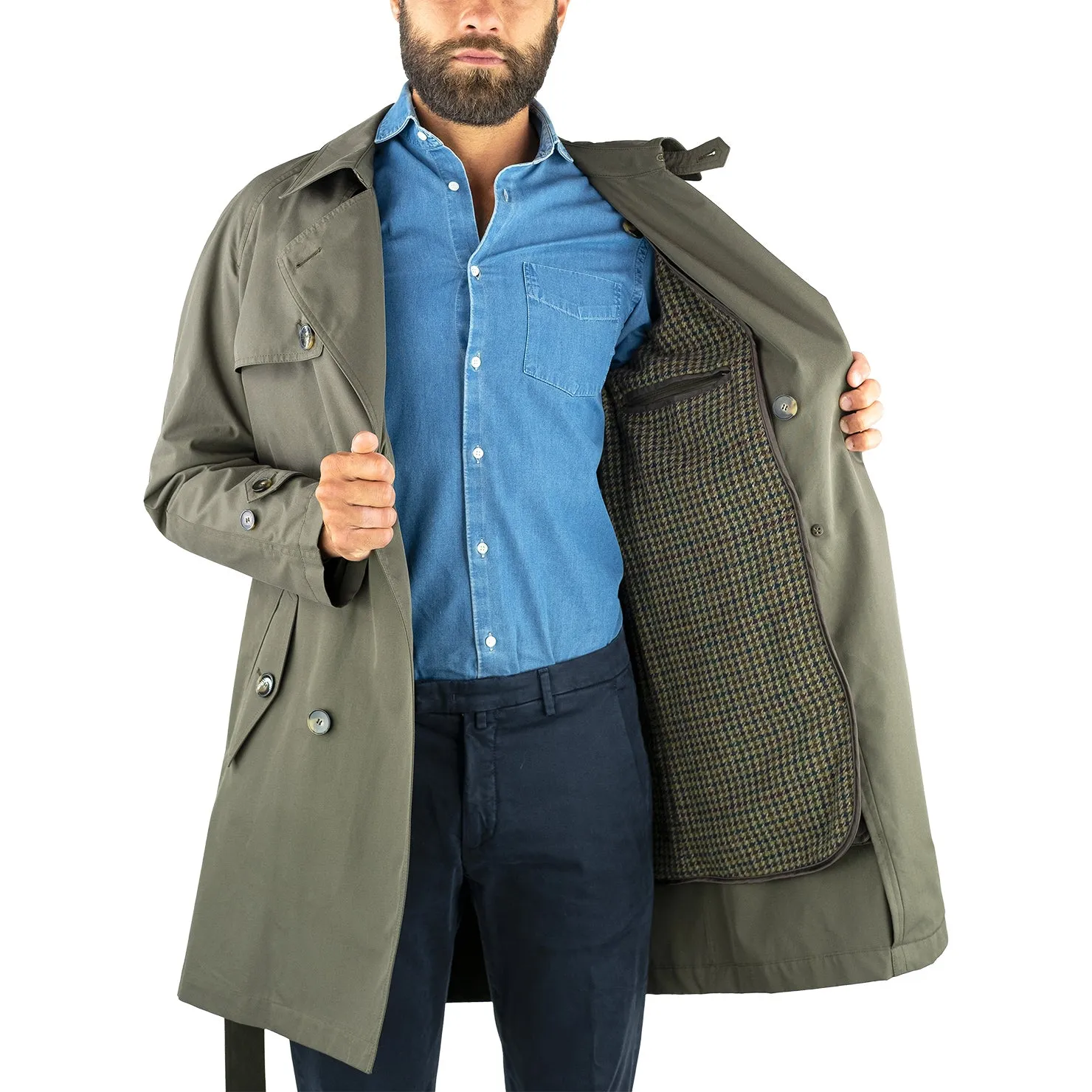 Impermeabile L'IMPERMEABILE Tony New Bright Doppiopetto Verde Militare