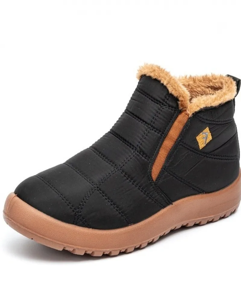 Inverno paio di stivali da neve piatti contratti tinta unita punta tonda peluche caldo impermeabile antiscivolo scarpe da donna