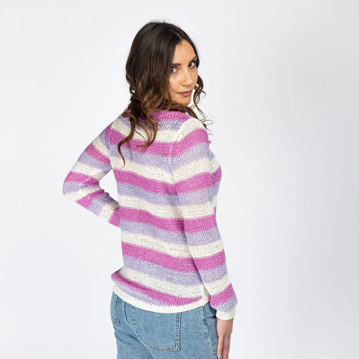 JACQUELINE de YONG - MAGLIA PULLOVER DI FILO A RIGHE ROSA E BIANCO                                            Previous productJA