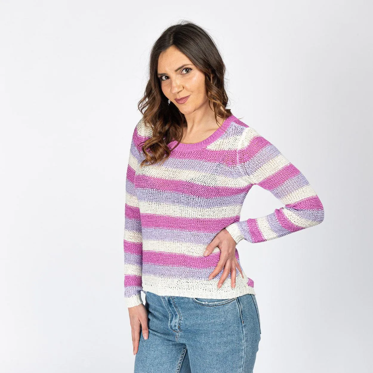 JACQUELINE de YONG - MAGLIA PULLOVER DI FILO A RIGHE ROSA E BIANCO                                            Previous productJA