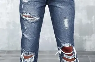 Jeans con dettagli strappati, blu