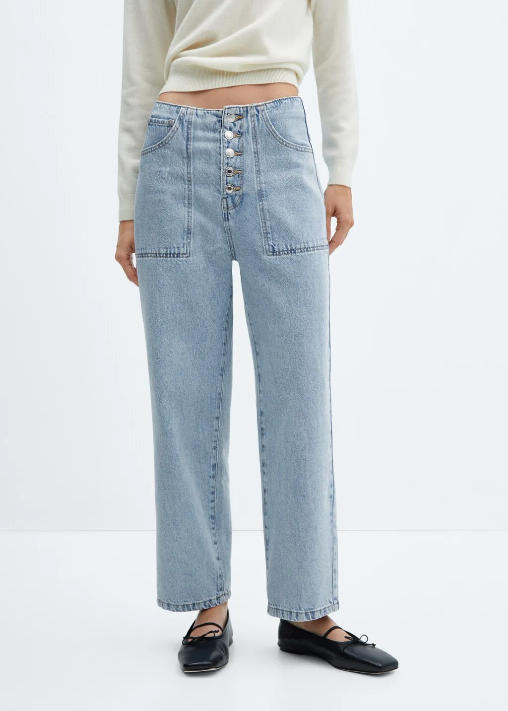 Jeans diritti crop bottoni