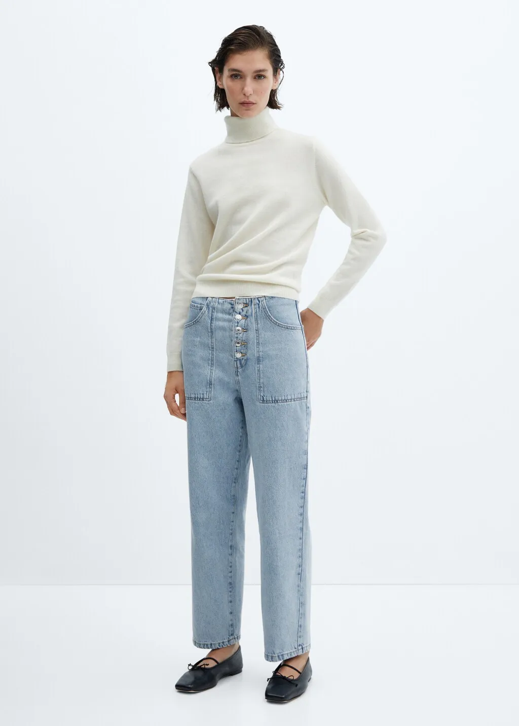 Jeans diritti crop bottoni