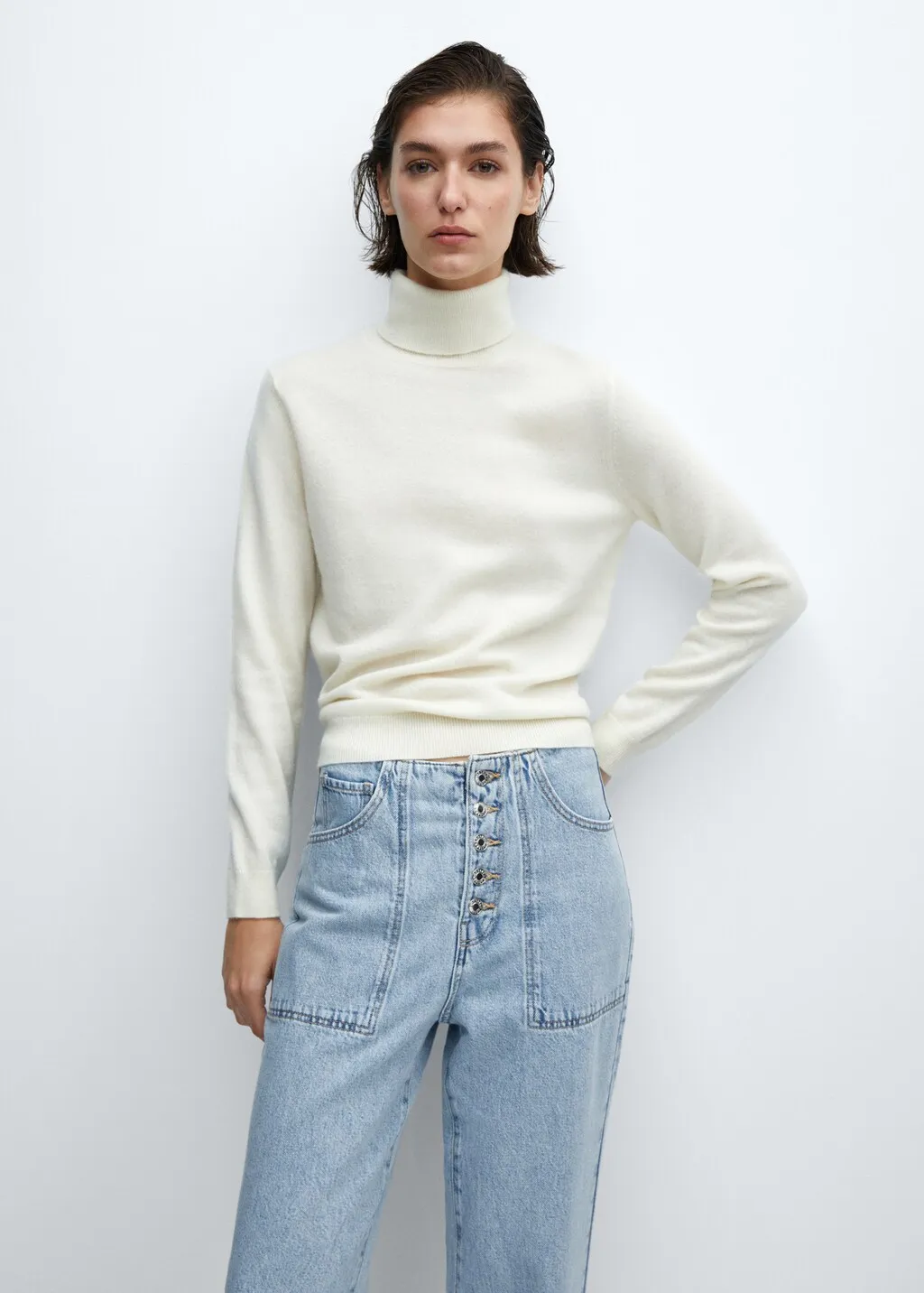 Jeans diritti crop bottoni