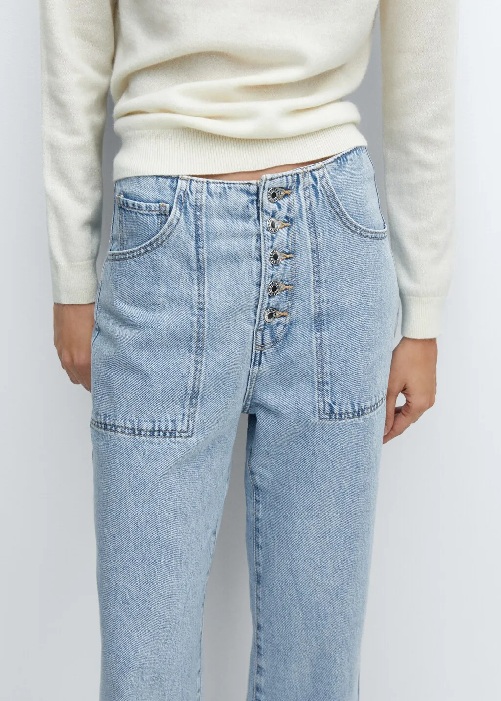 Jeans diritti crop bottoni