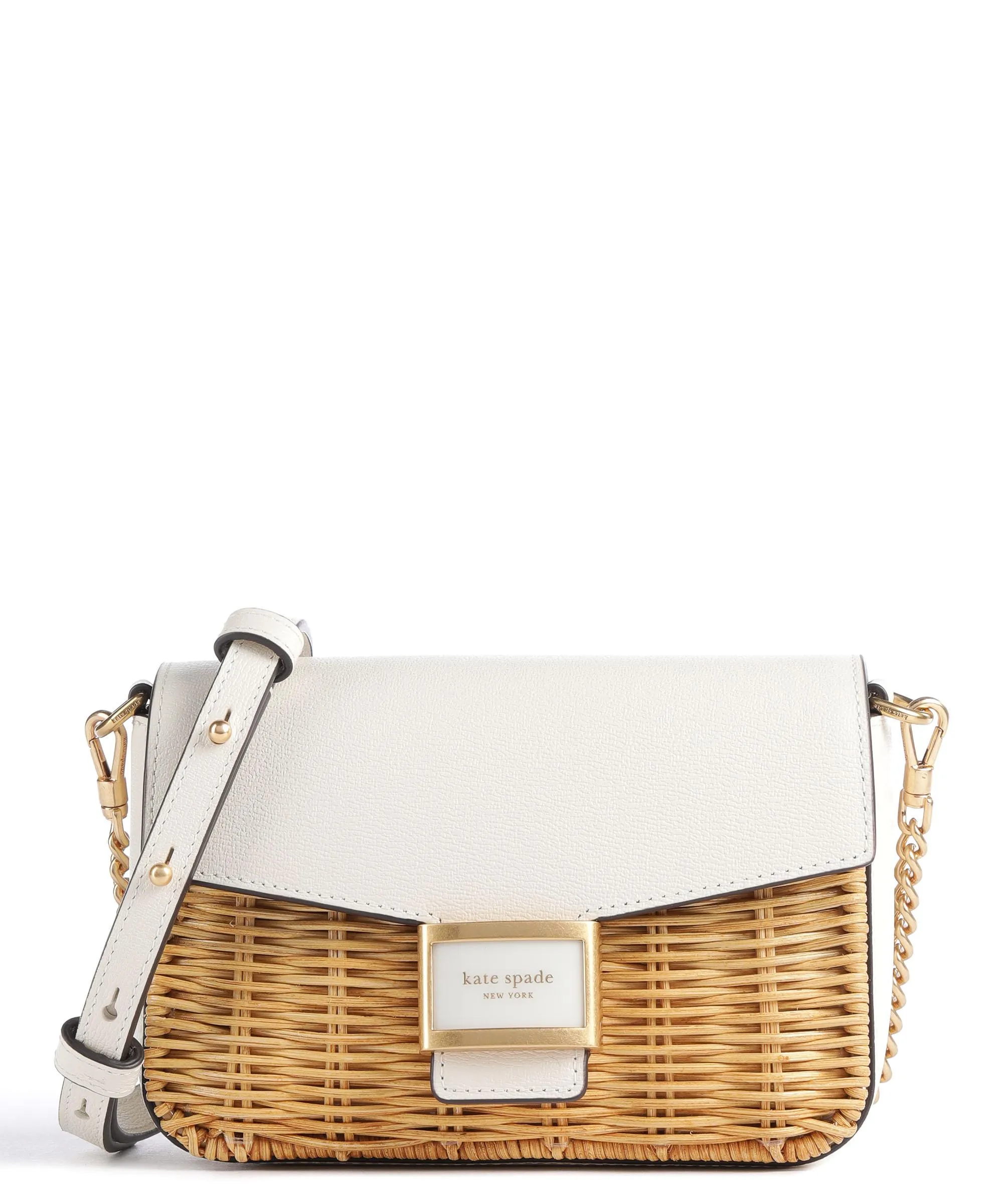  Kate Spade New York Katy Wicker Borsa a tracolla pelle a grana fine, libro natura/bianco  