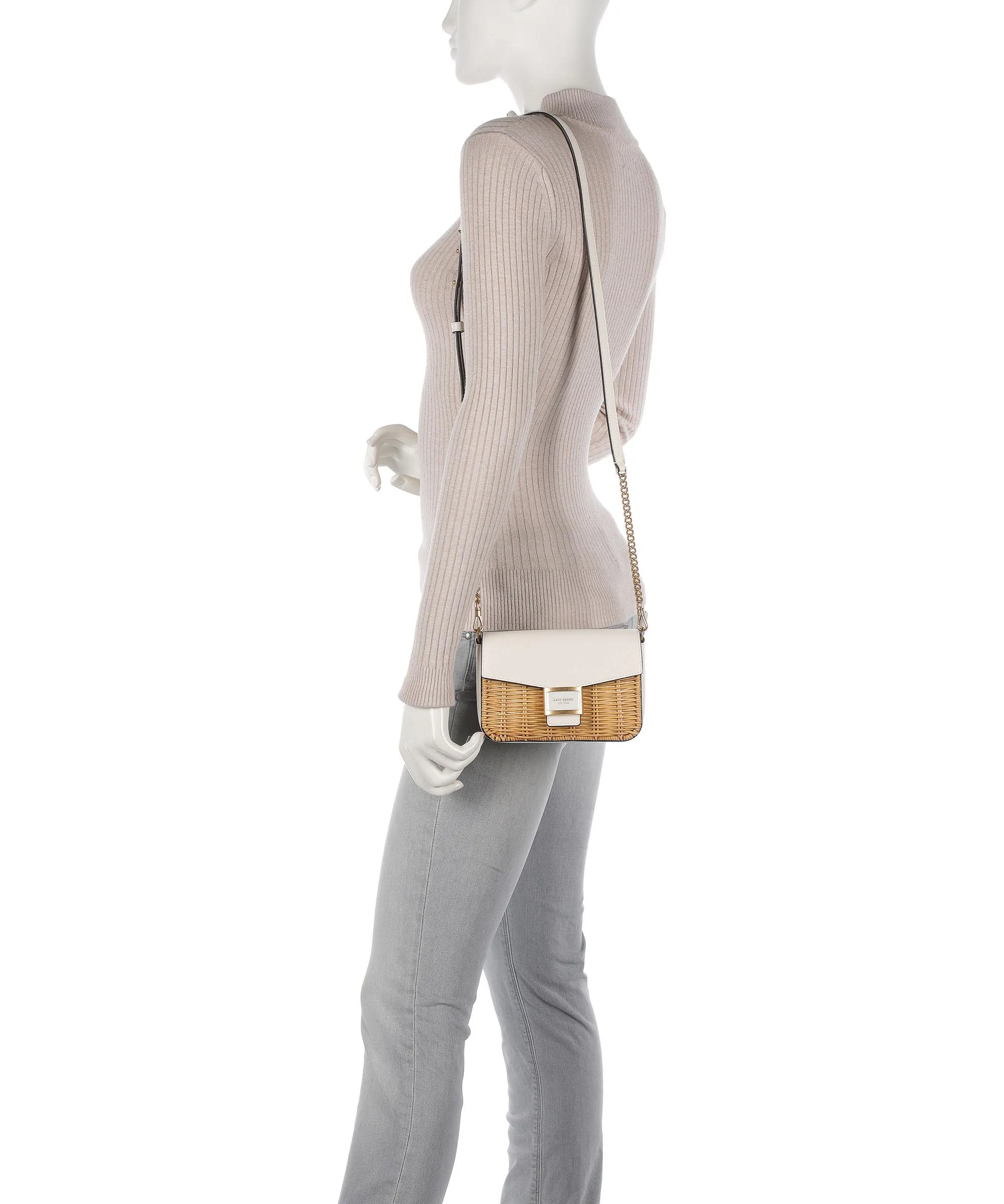  Kate Spade New York Katy Wicker Borsa a tracolla pelle a grana fine, libro natura/bianco  